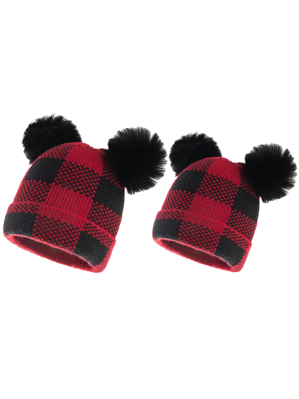 Red & Black Plaid Hairball Knitted Parent Hat - Image 4