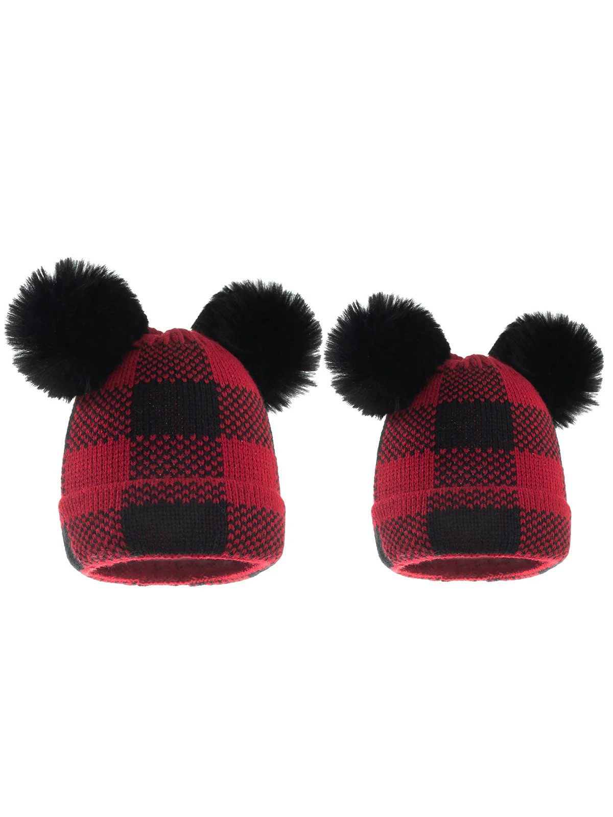 Red & Black Plaid Hairball Knitted Parent Hat - Image 5