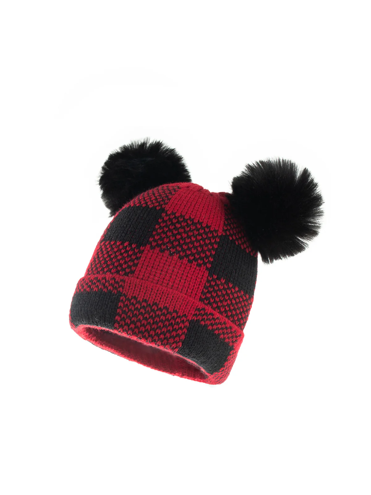 Red & Black Plaid Hairball Knitted Parent Hat - Image 7