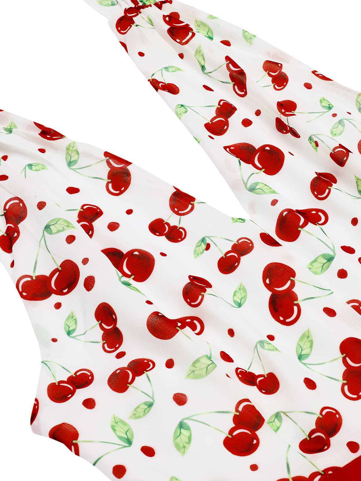 Red 1950s Cherry V-Neck Halter Lace-Up Romper - Image 5