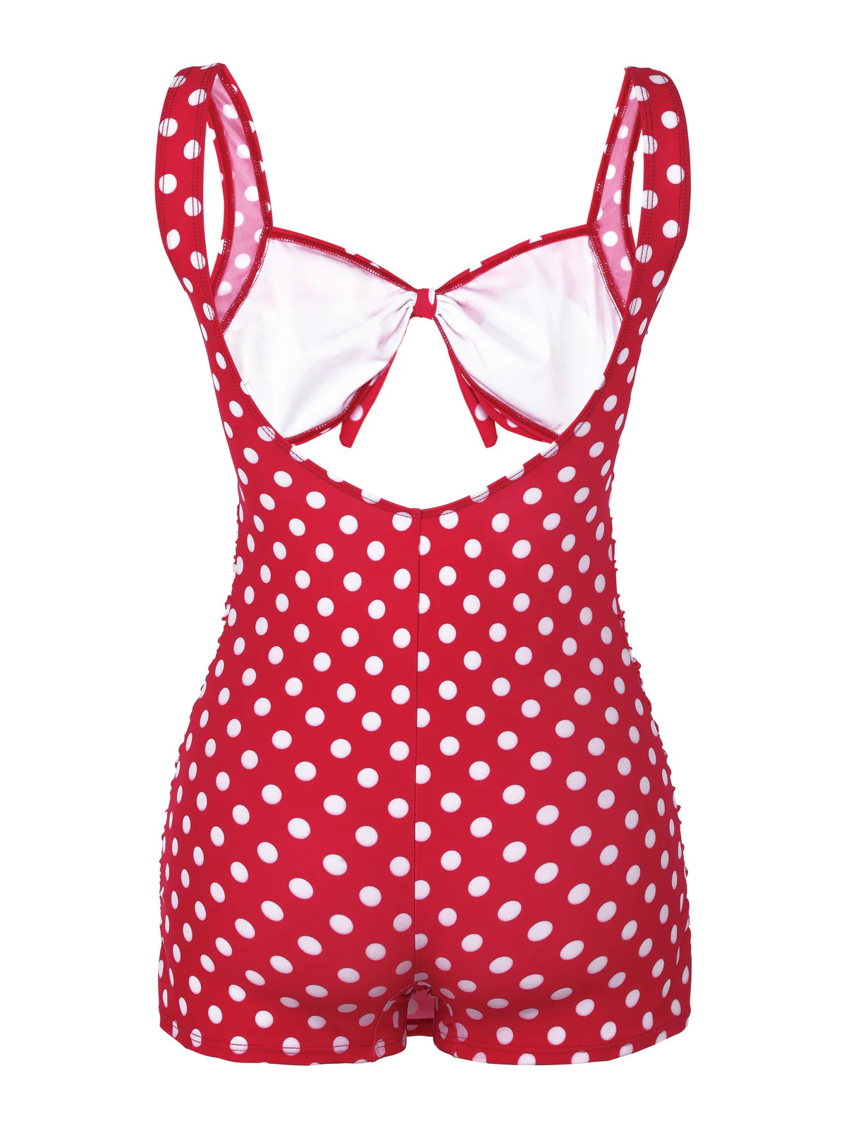 Red 1940s Polka Dot Strap One-Piece Swimsuit - Image 3