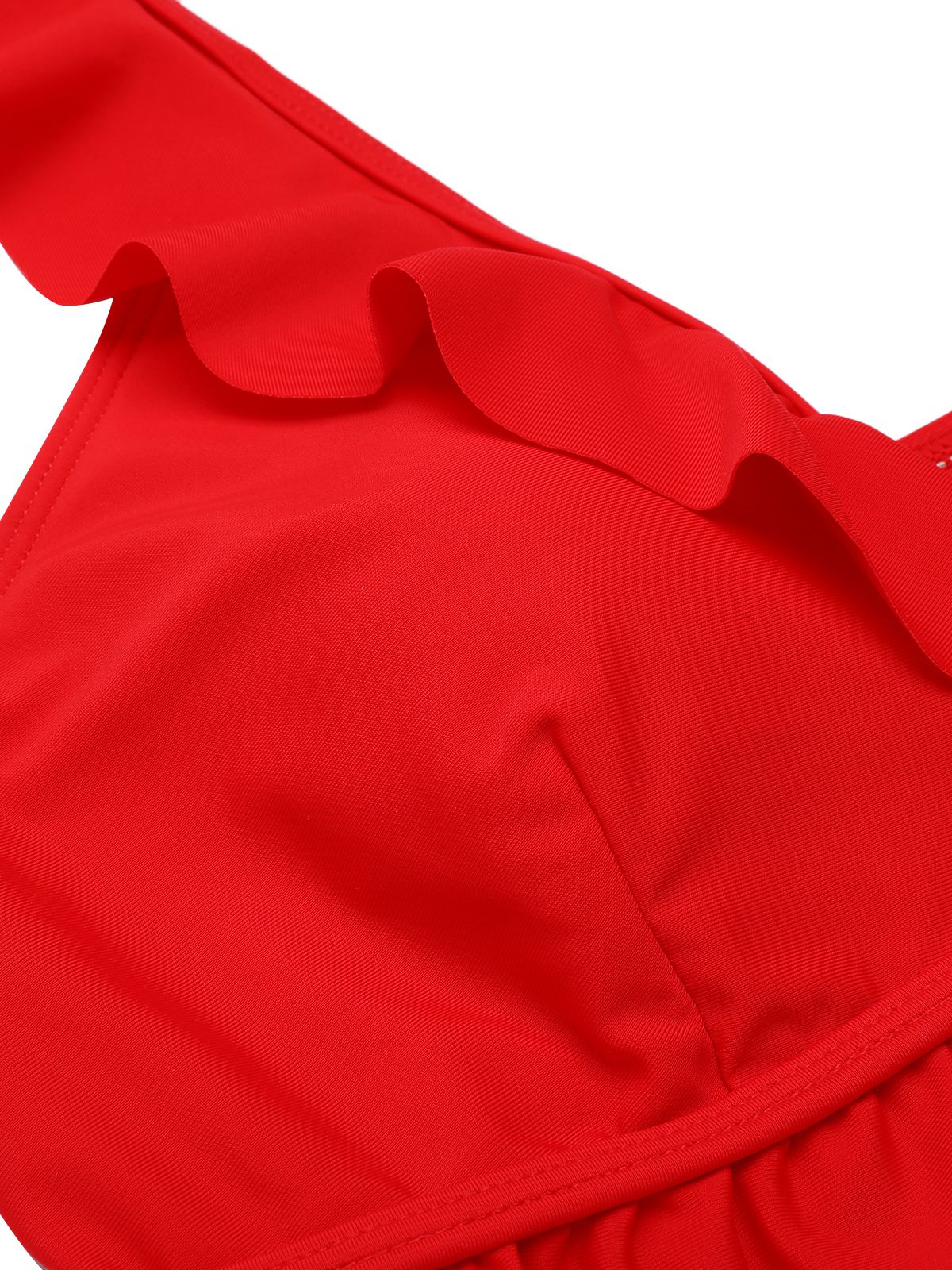 Red 1950s Solid Ruffled V-neck Straps Swimsuit - Image 6