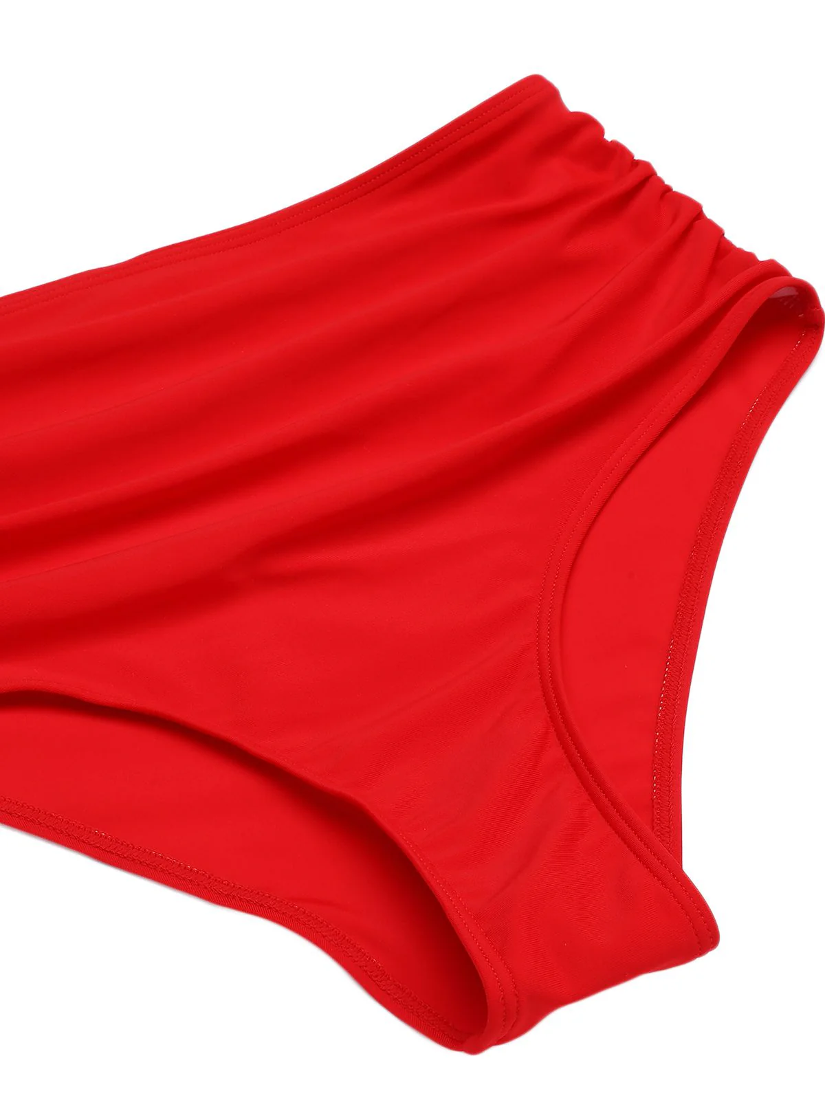 Red 1950s Solid Ruffled V-neck Straps Swimsuit - Image 7