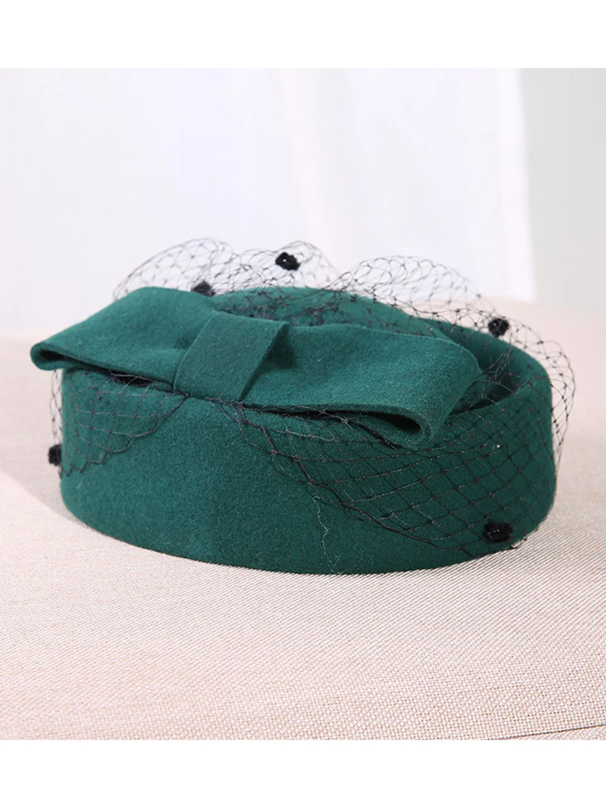 Retro Bow Mesh Wooled Dress Hat - Image 3
