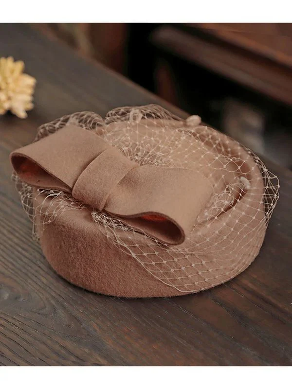 Retro Bow Mesh Wooled Dress Hat - Image 5