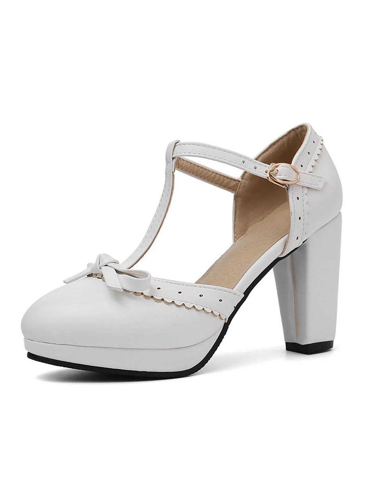 Retro Bow T-Strap High Heels Shoes - Image 4