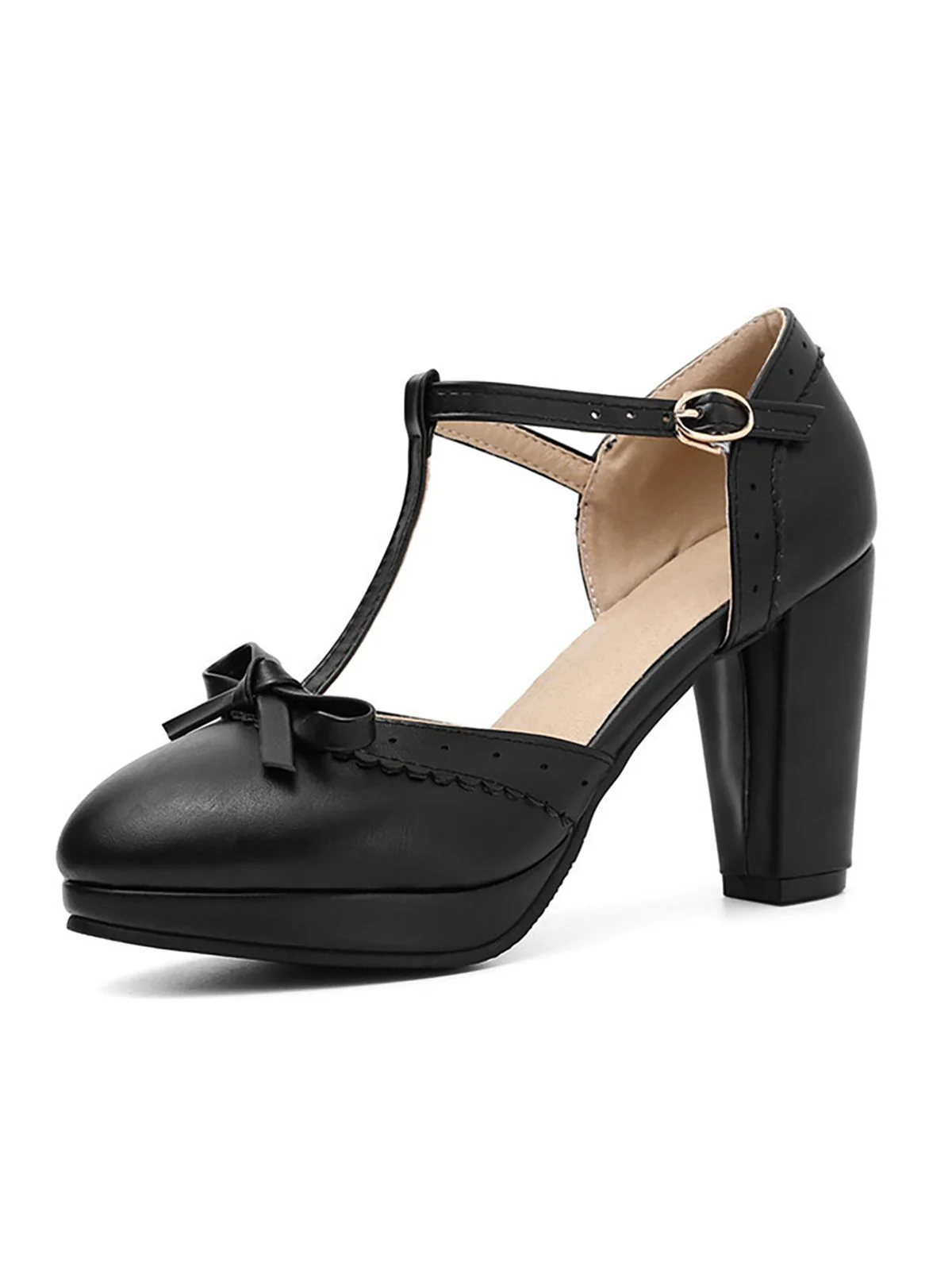 Retro Bow T-Strap High Heels Shoes - Image 6