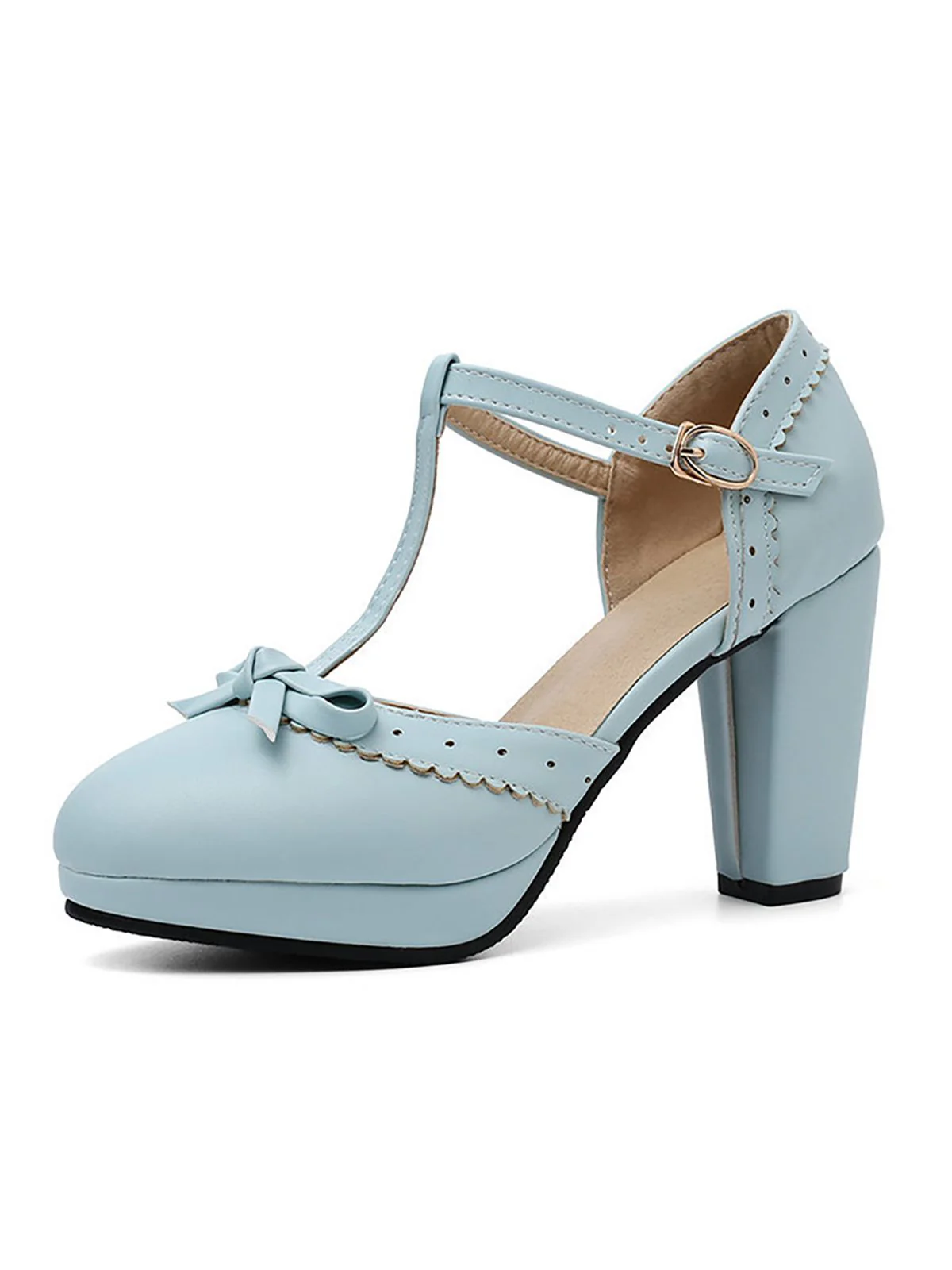 Retro Bow T-Strap High Heels Shoes - Image 9