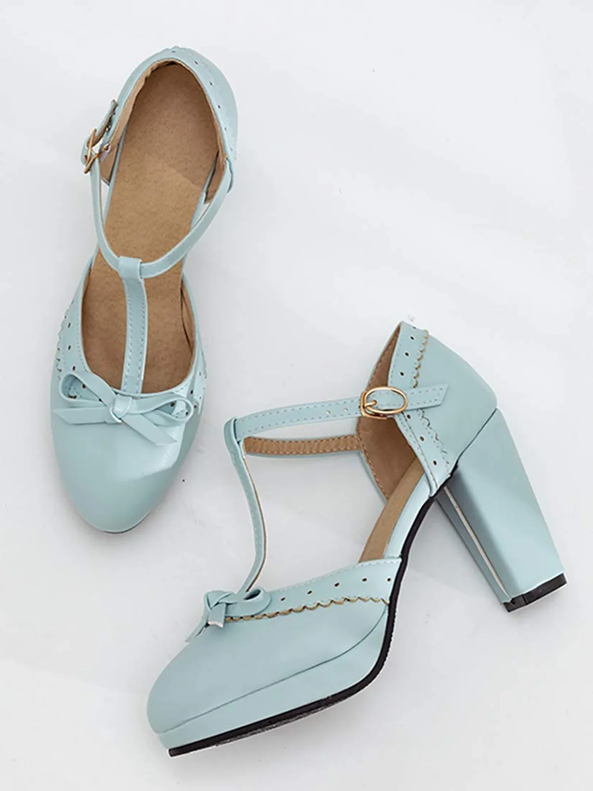 Retro Bow T-Strap High Heels Shoes - Image 3