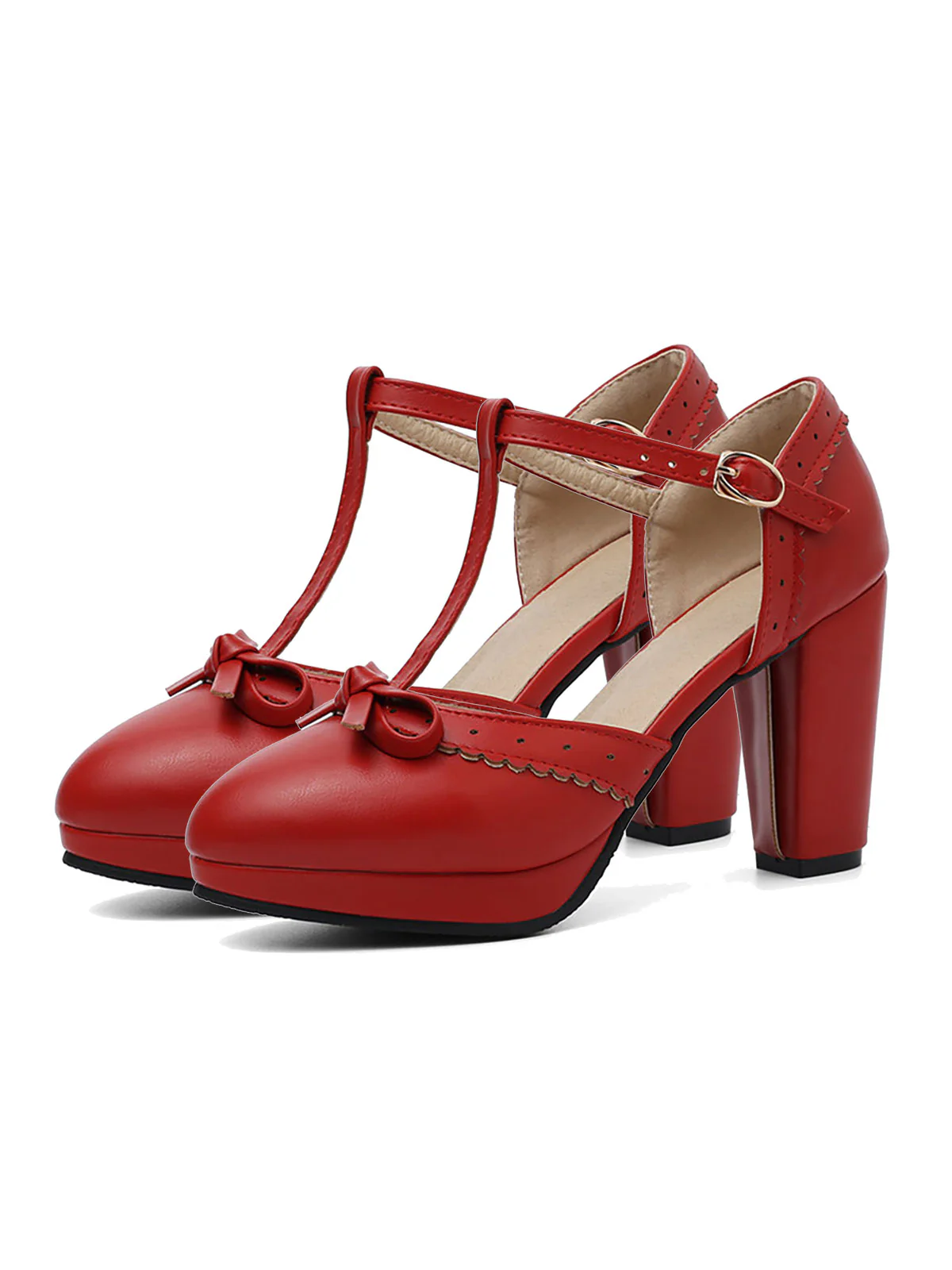 Retro Bow T-Strap High Heels Shoes - Image 4