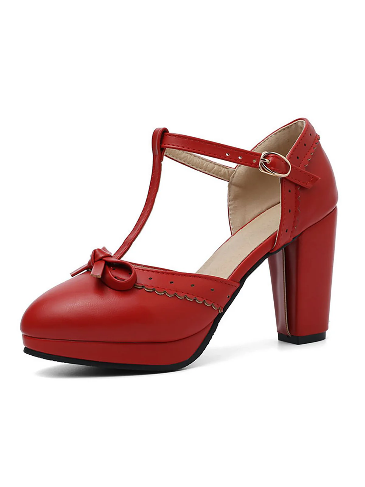 Retro Bow T-Strap High Heels Shoes - Image 5