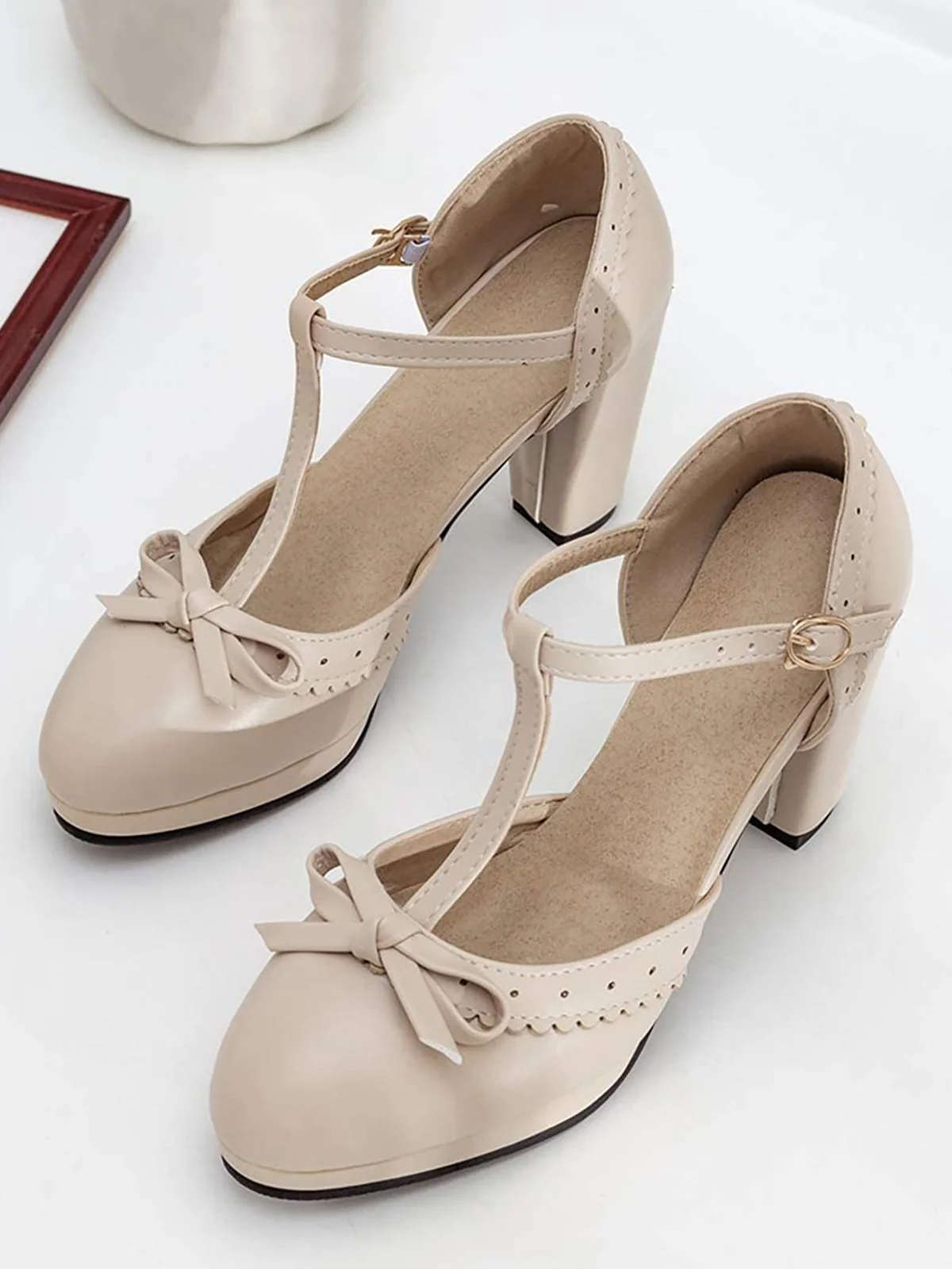 Retro Bow T-Strap High Heels Shoes - Image 15