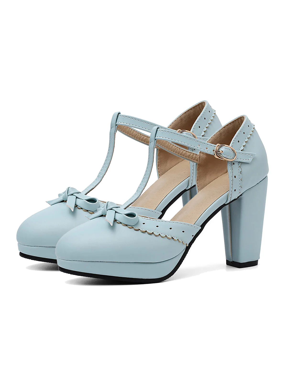 Retro Bow T-Strap High Heels Shoes - Image 8