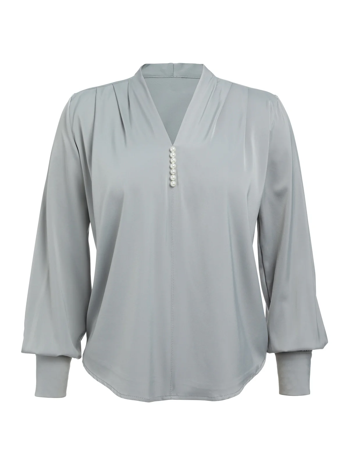 1930s Retro Solid V-neck Puff Sleeve Blouse - Image 3