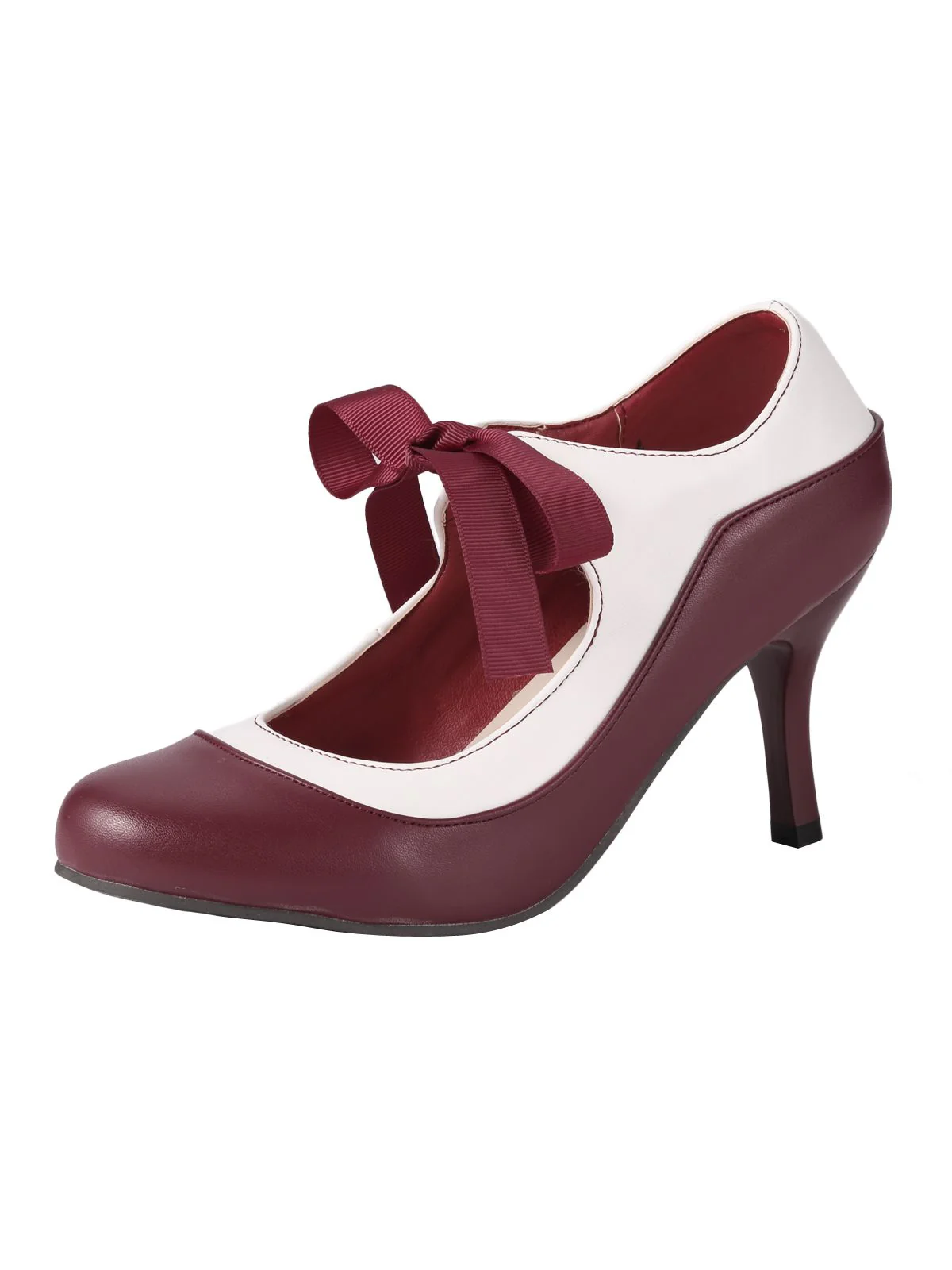 Retro Wine Red Lace-Up Stiletto Shoes - Image 3