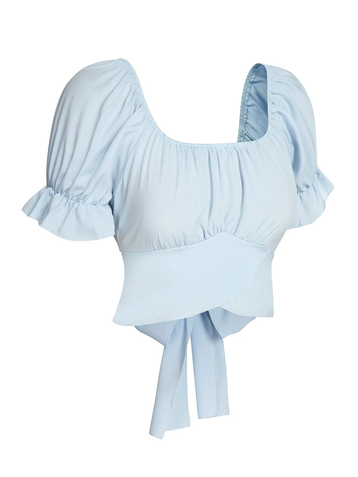 Sky Blue 1950s Solid Puff Sleeves Tops - Image 3