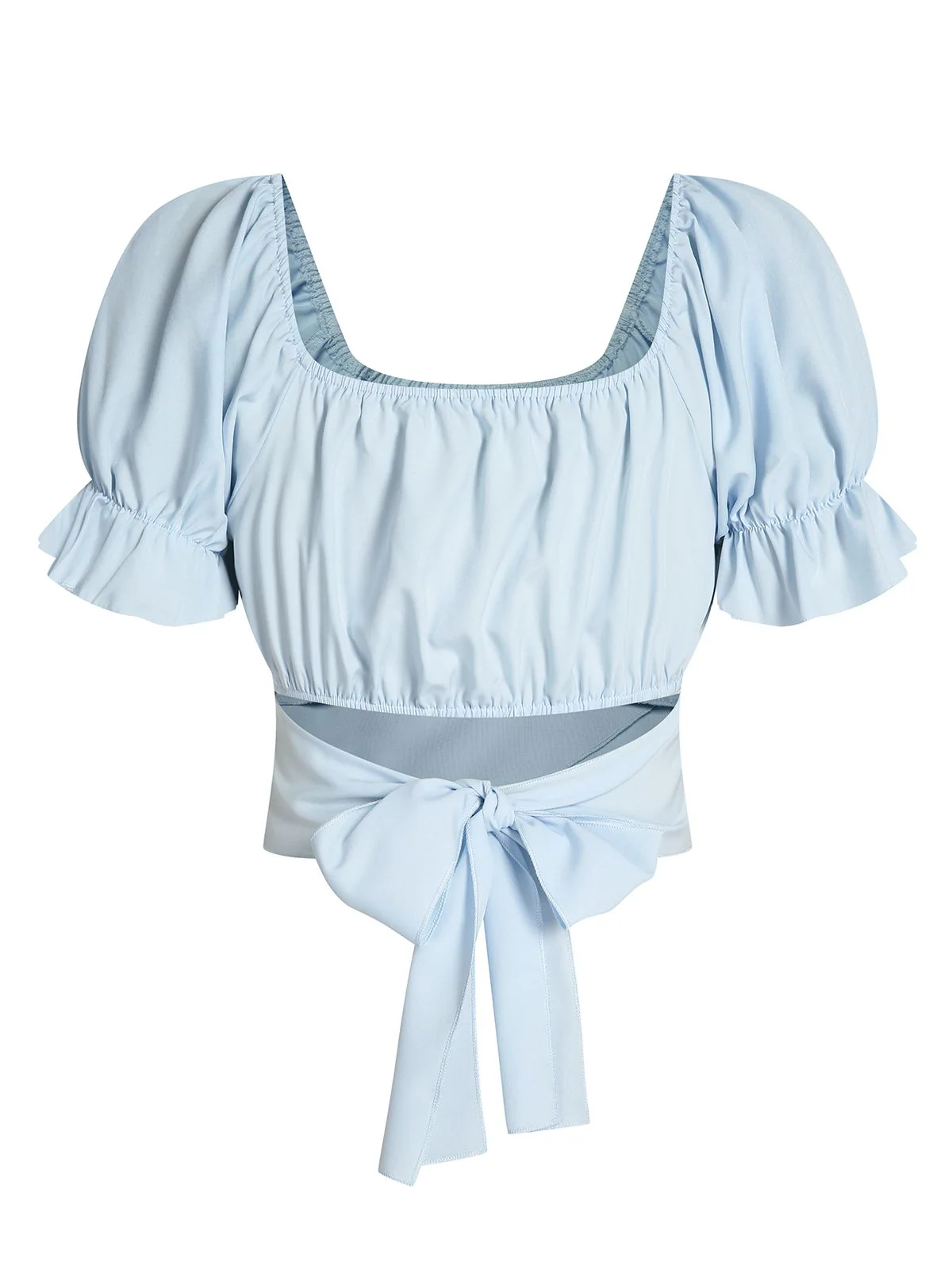 Sky Blue 1950s Solid Puff Sleeves Tops - Image 4