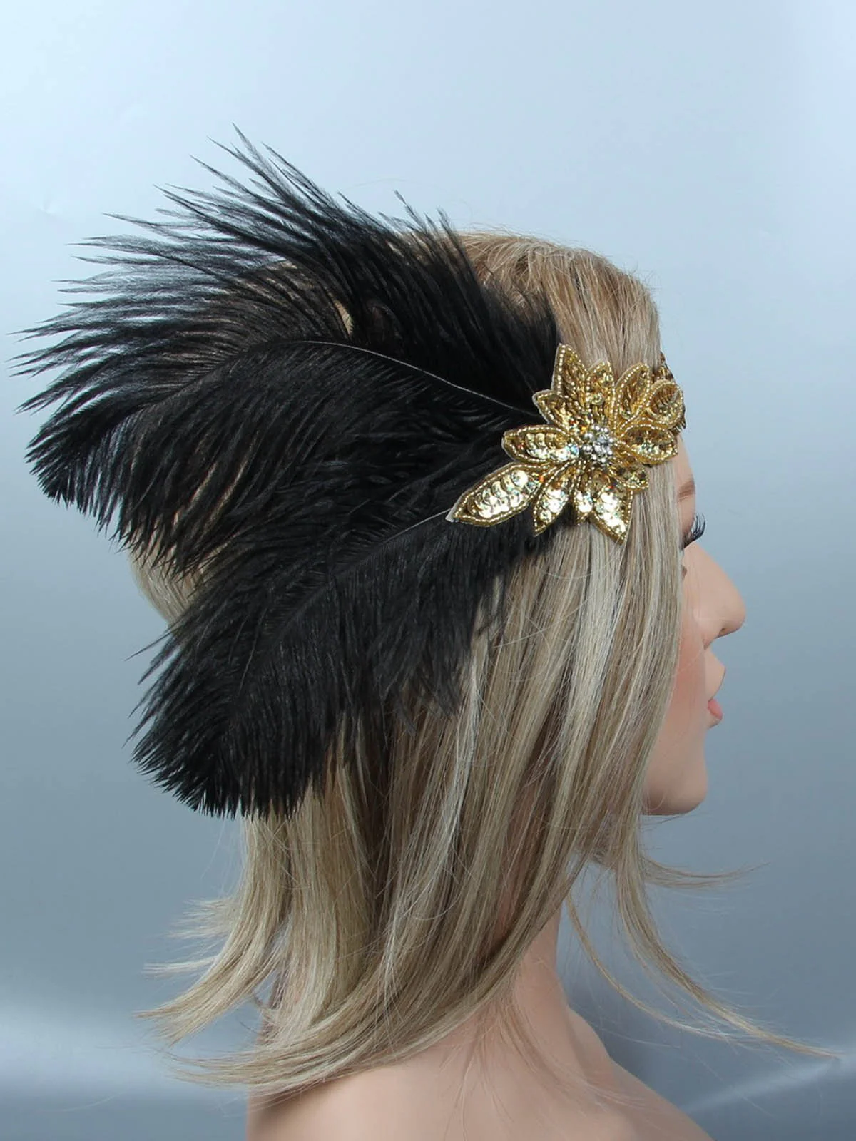 [US Warehouse] 1920s Sequin Feather Flapper Headband - Image 3