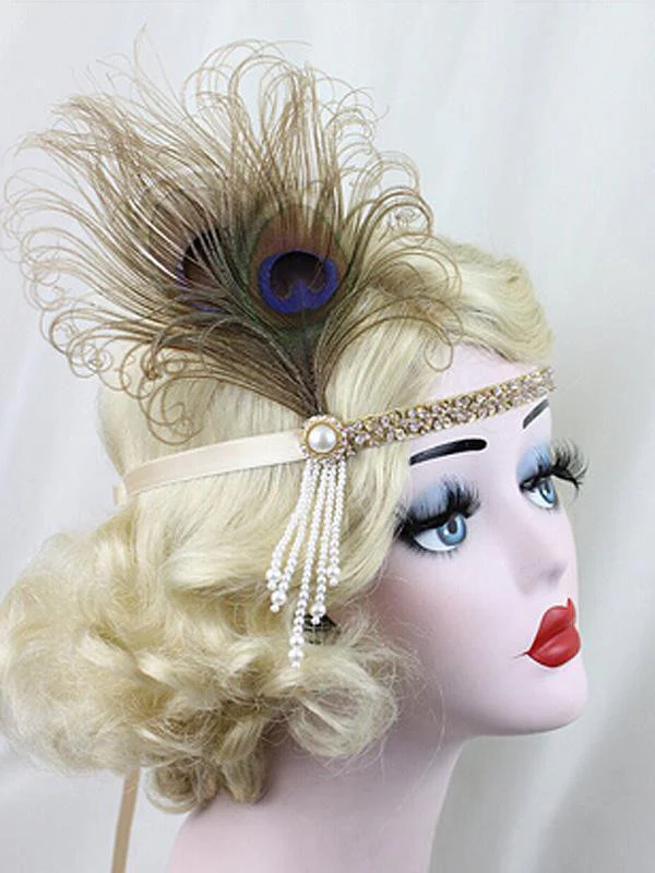 [US Warehouse] Apricot 1920s Feather Flapper Headband - Image 3