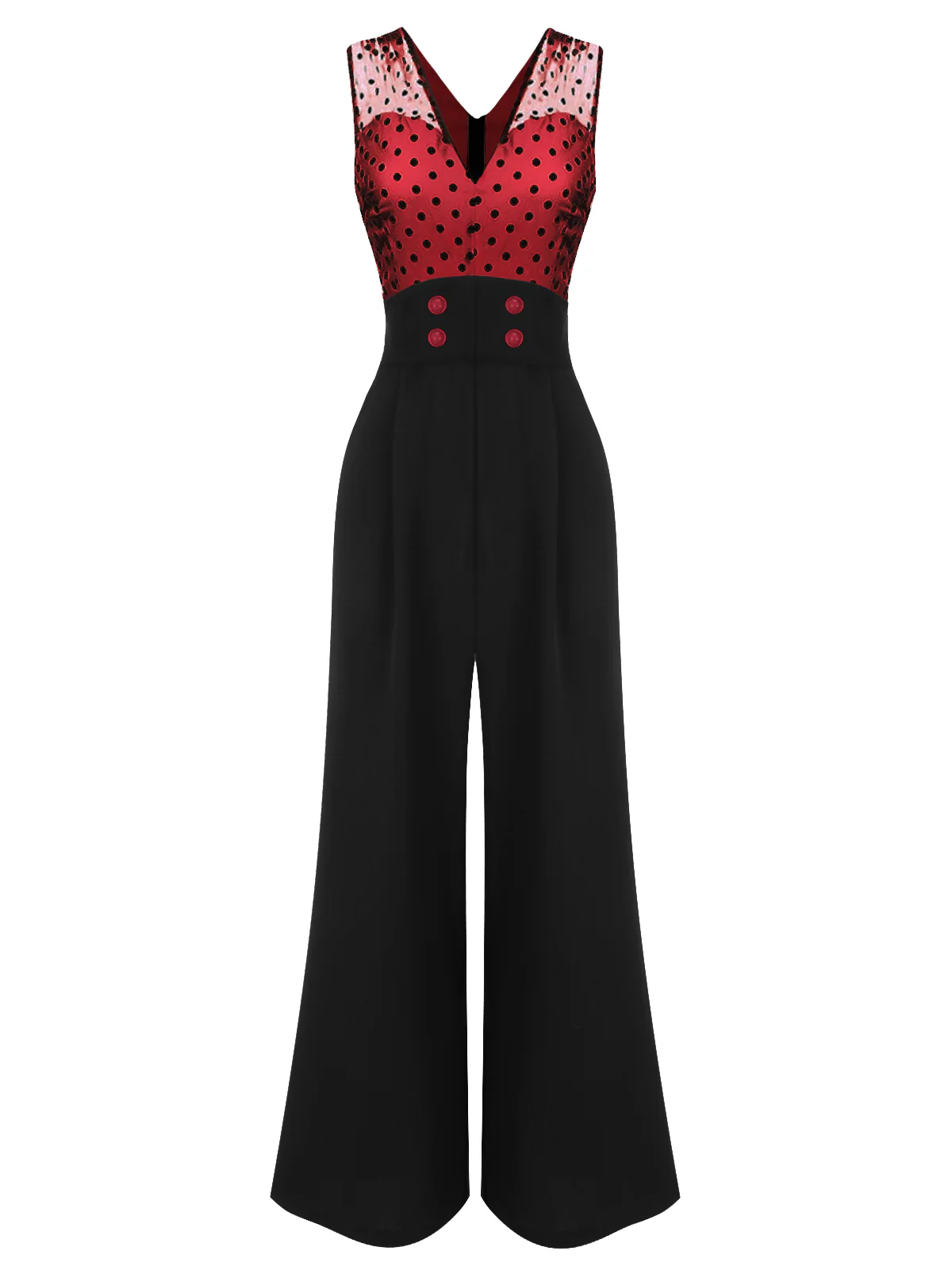 [Pre-Sale] 1930s Polka Dot Patchwork Button Jumpsuit - Image 5