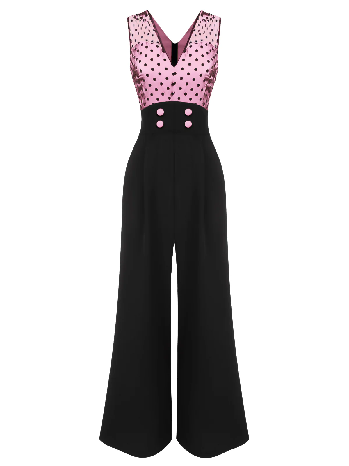 [Pre-Sale] 1930s Polka Dot Patchwork Button Jumpsuit - Image 7