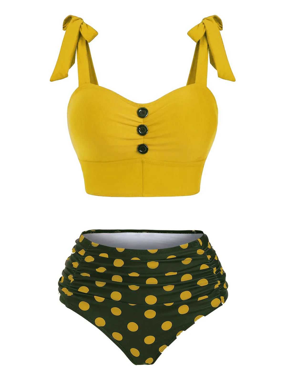 1950s Bowknot Spaghetti Strap Button Bikini - Image 3