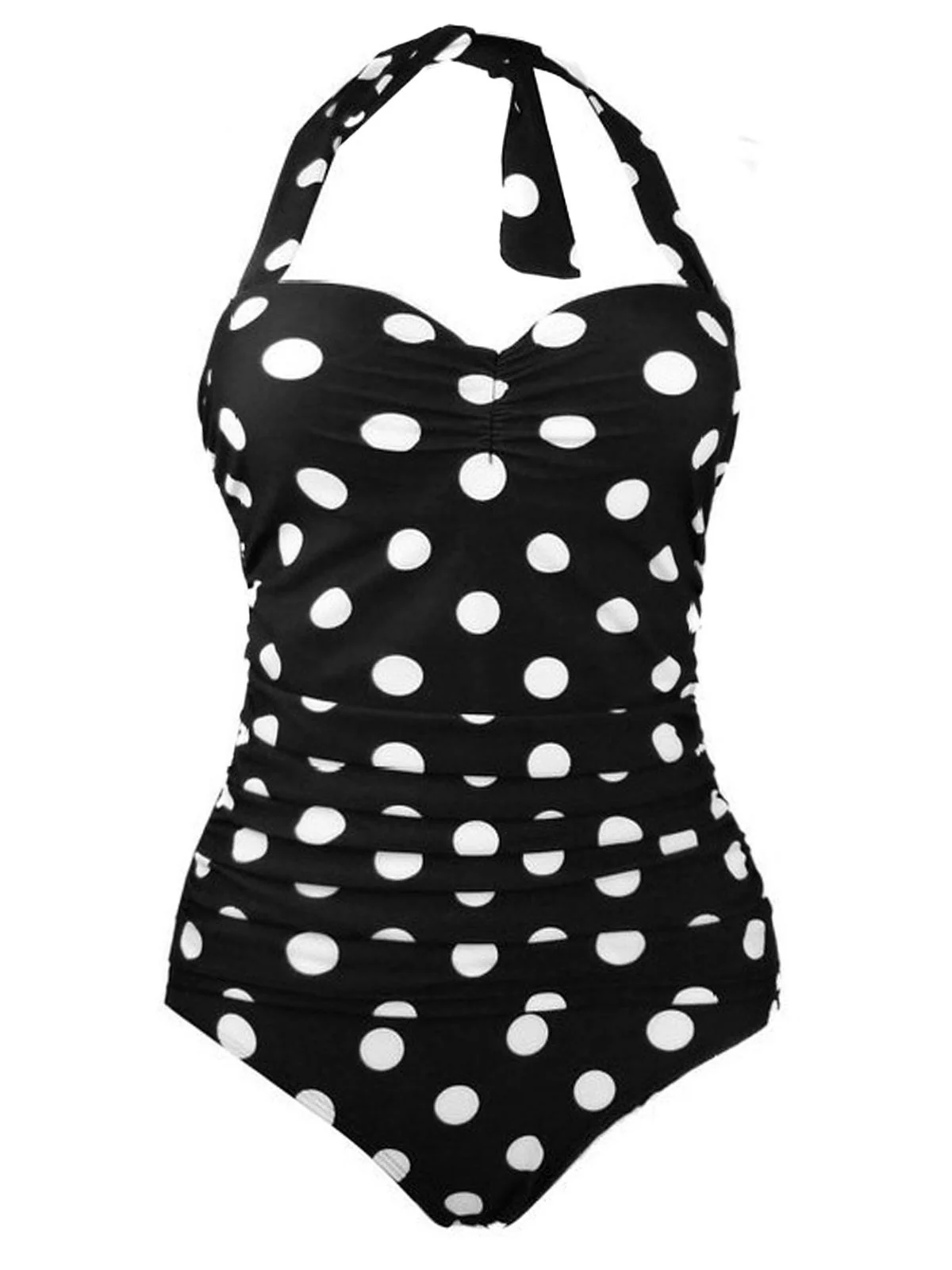 1950s Halter Polka Dot One-Piece Swimsuit - Image 3