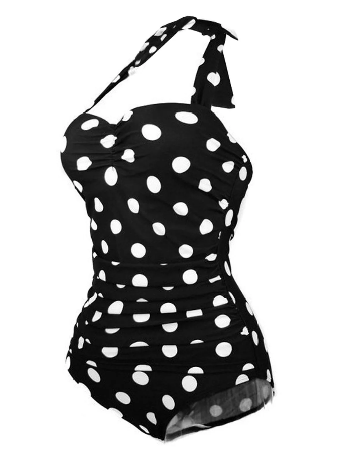 1950s Halter Polka Dot One-Piece Swimsuit - Image 4