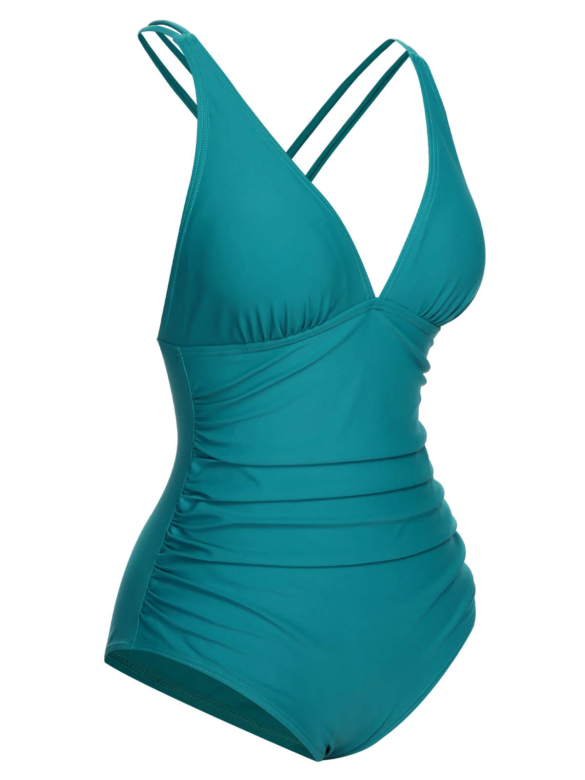 1950s Solid V-Neck One-Piece Swimsuit - Image 10