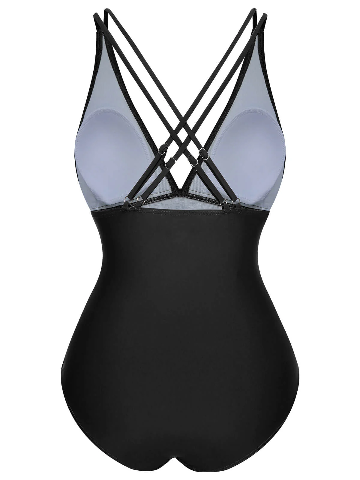 1950s Solid V-Neck One-Piece Swimsuit - Image 4