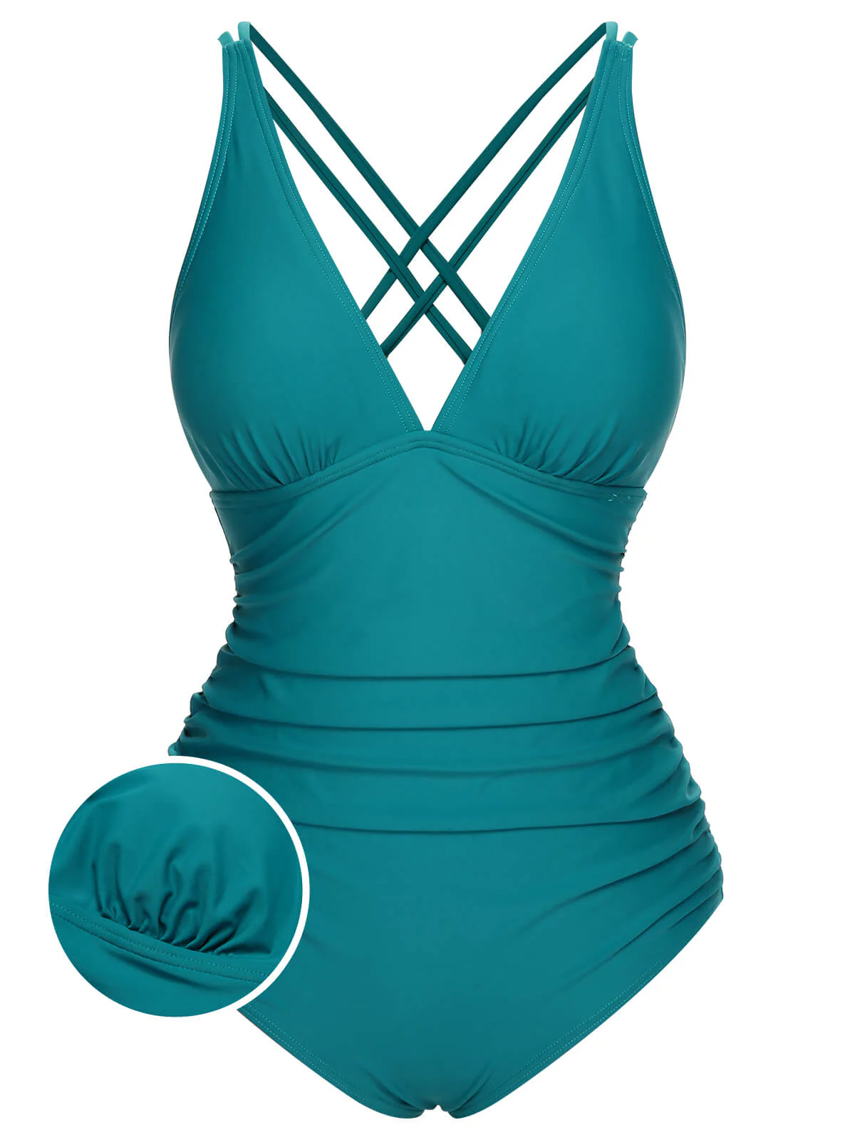 1950s Solid V-Neck One-Piece Swimsuit - Image 8