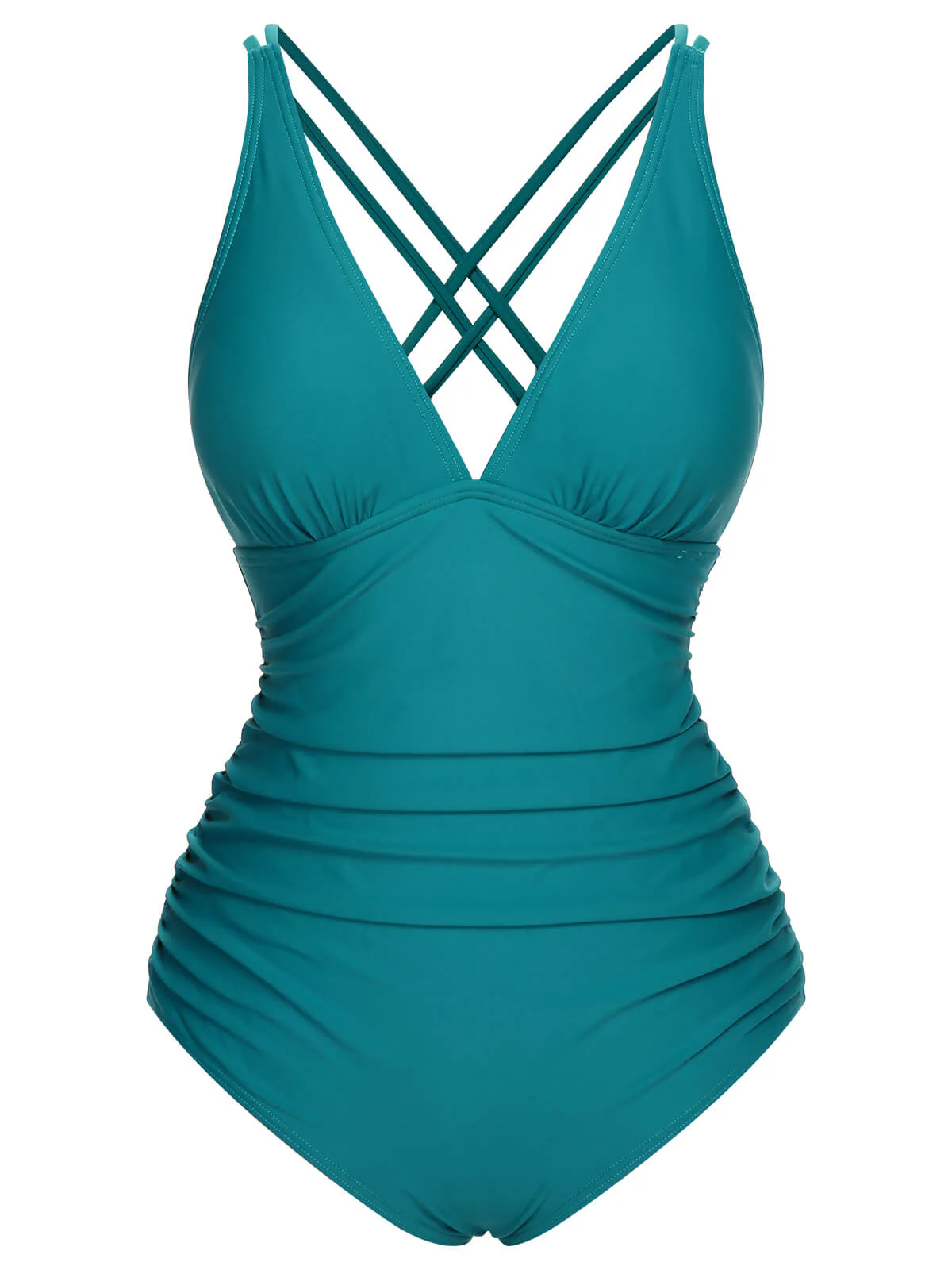1950s Solid V-Neck One-Piece Swimsuit - Image 9