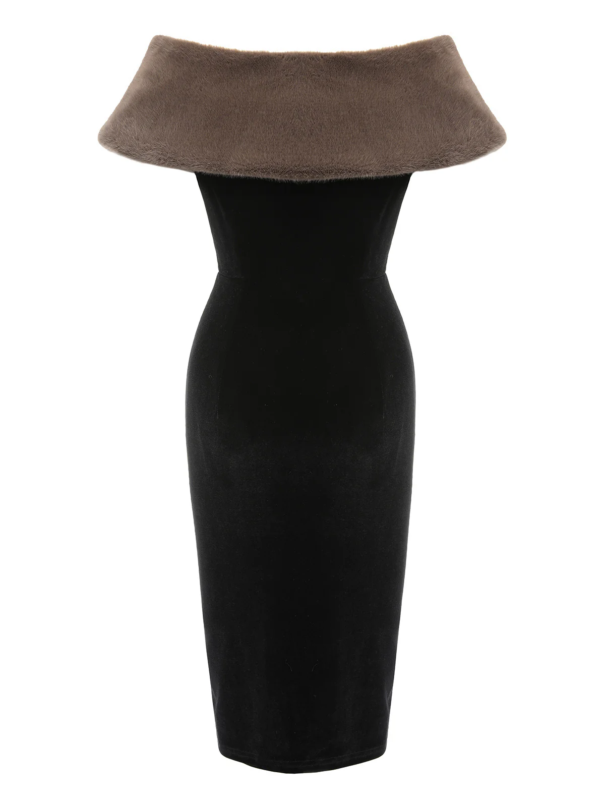 2PCS Black 1960s Solid Dress & Plush Cape - Image 5