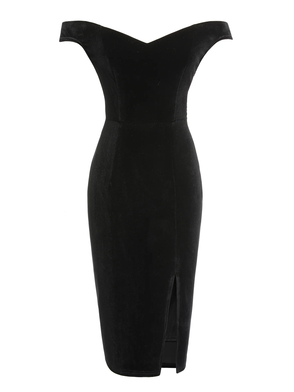 2PCS Black 1960s Solid Dress & Plush Cape - Image 6