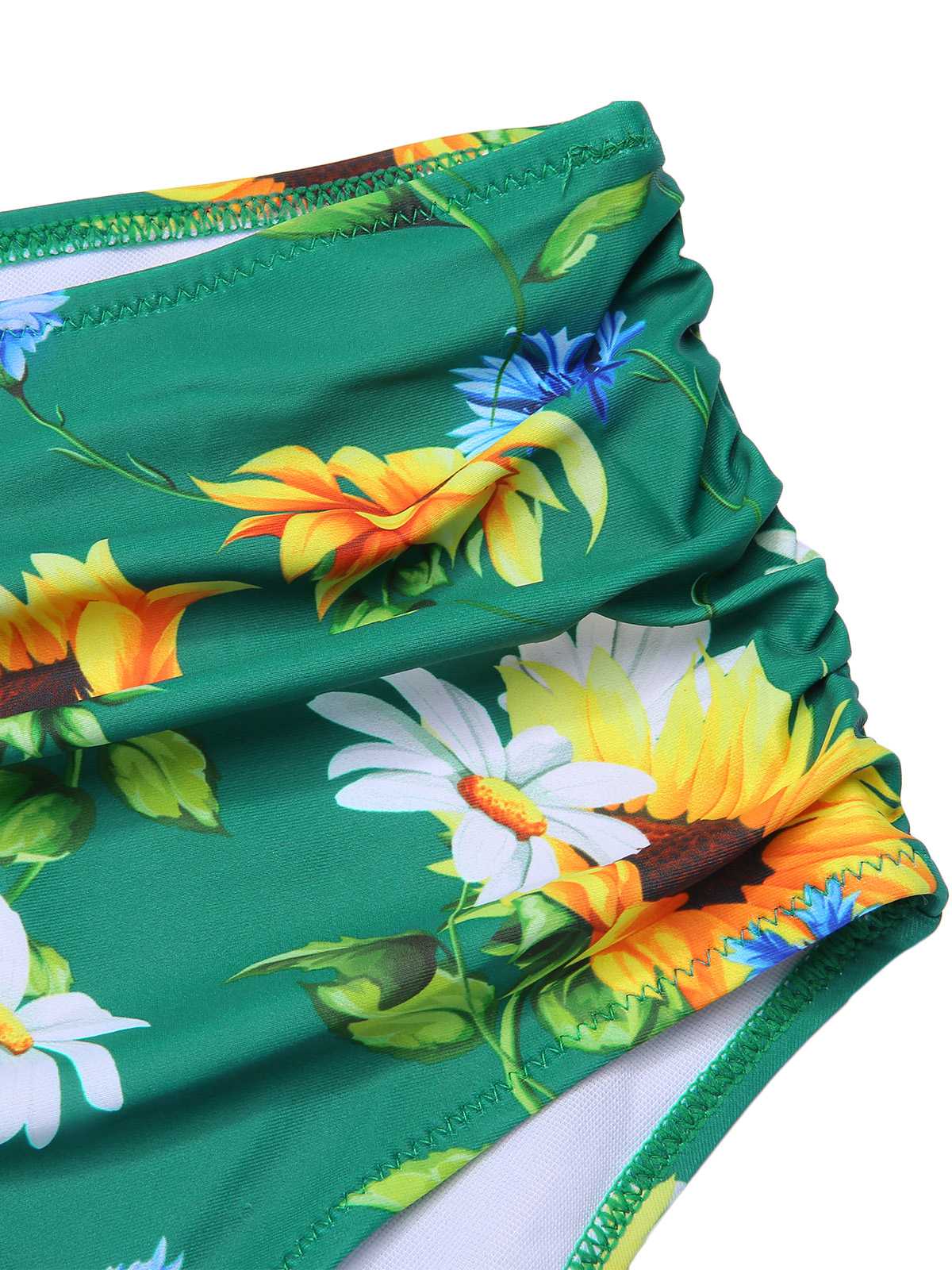 2PCS Yellow 1950s Sunflower Ruffles V-Neck Swimsuit - Image 7