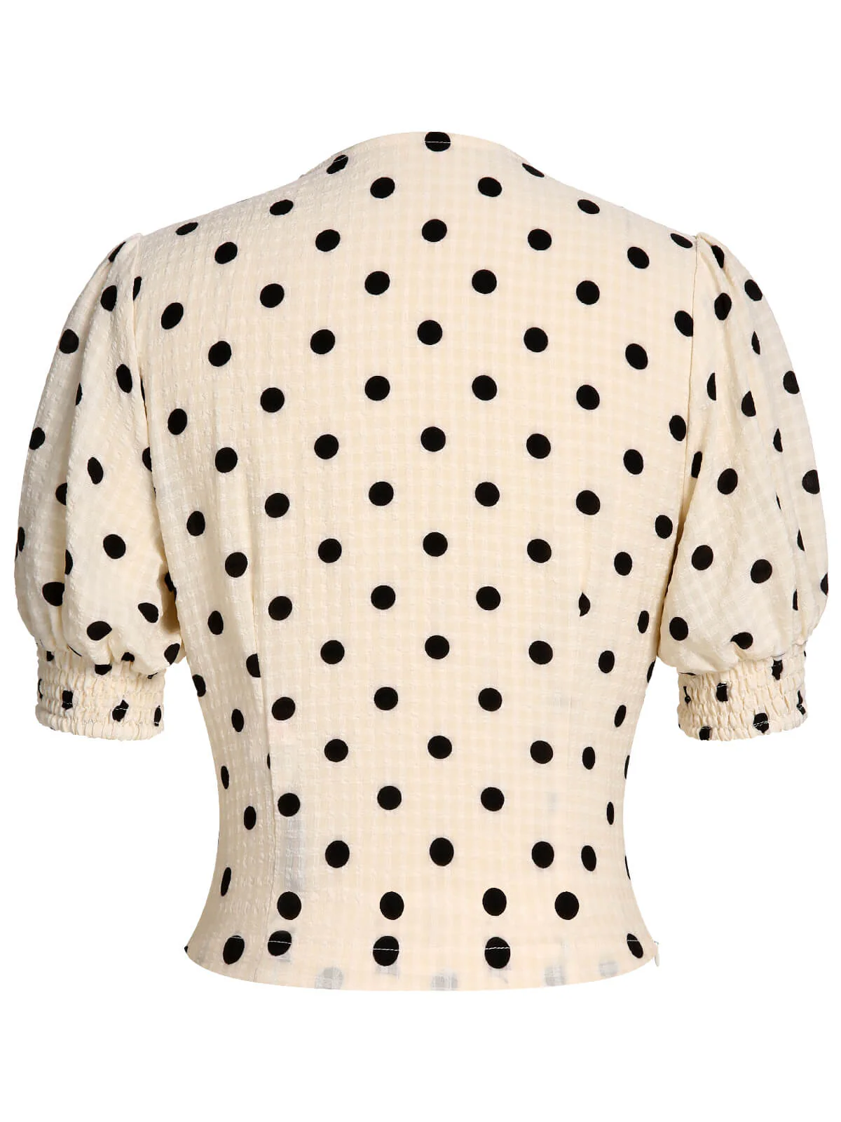 Beige 1940s Dots Bowknot V-Neck Blouse - Image 4