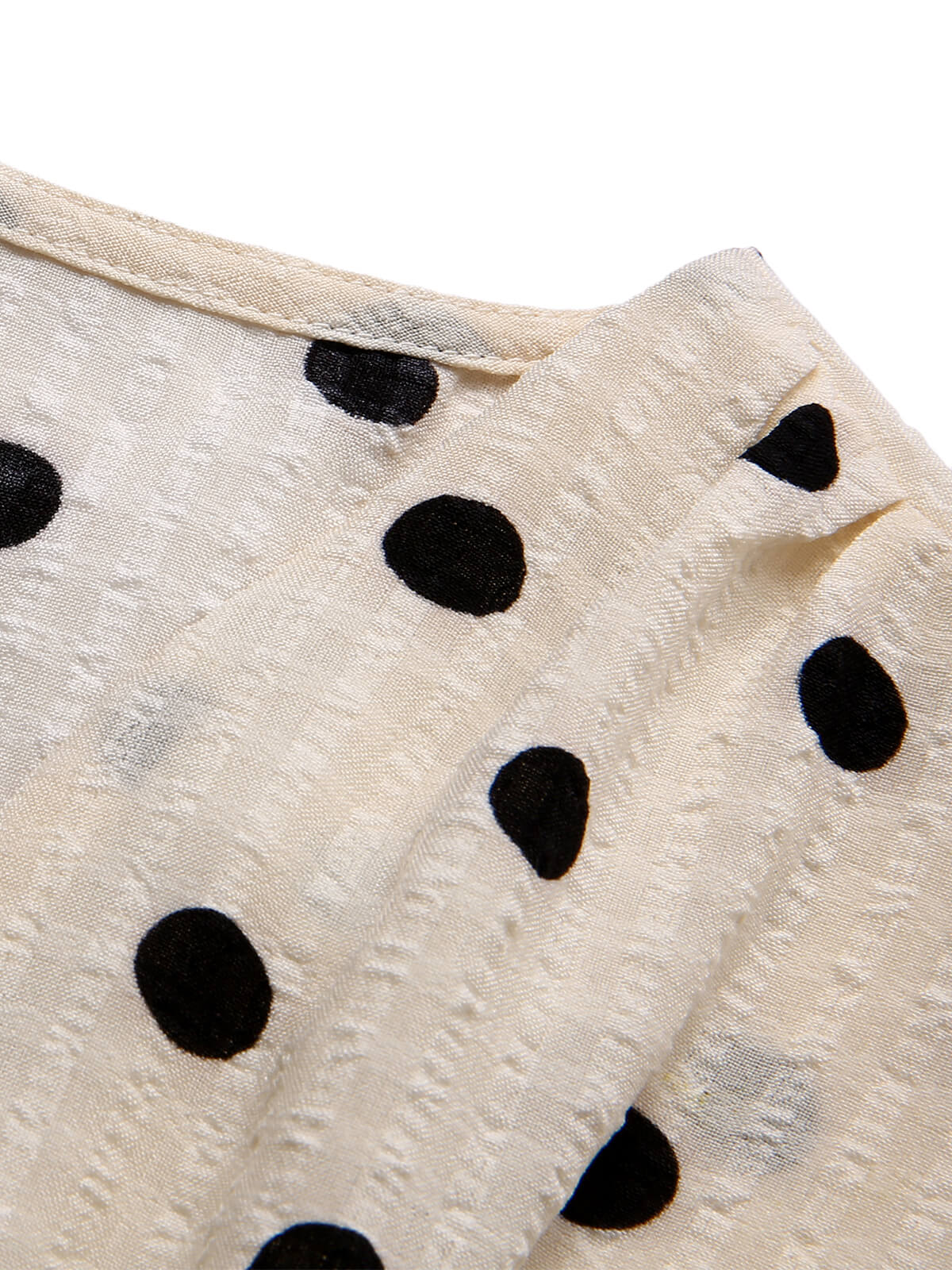 Beige 1940s Dots Bowknot V-Neck Blouse - Image 5