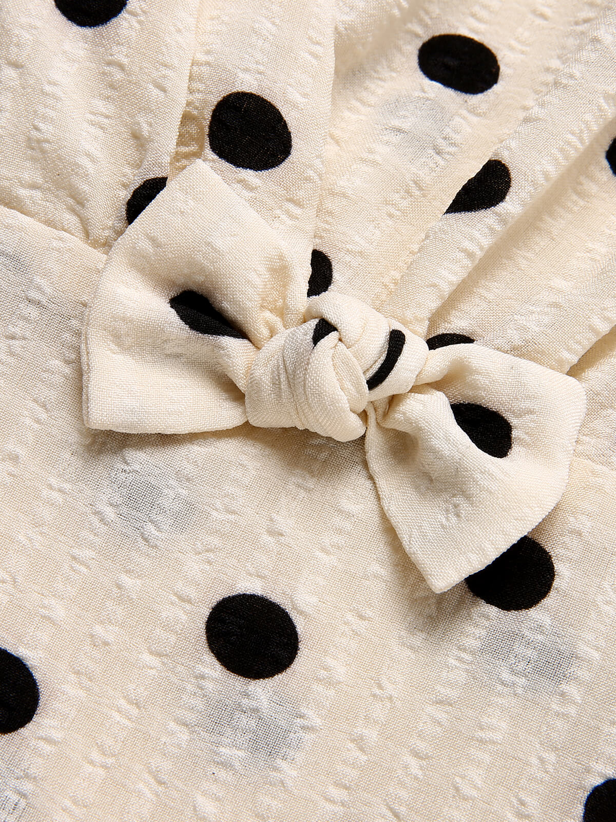 Beige 1940s Dots Bowknot V-Neck Blouse - Image 6