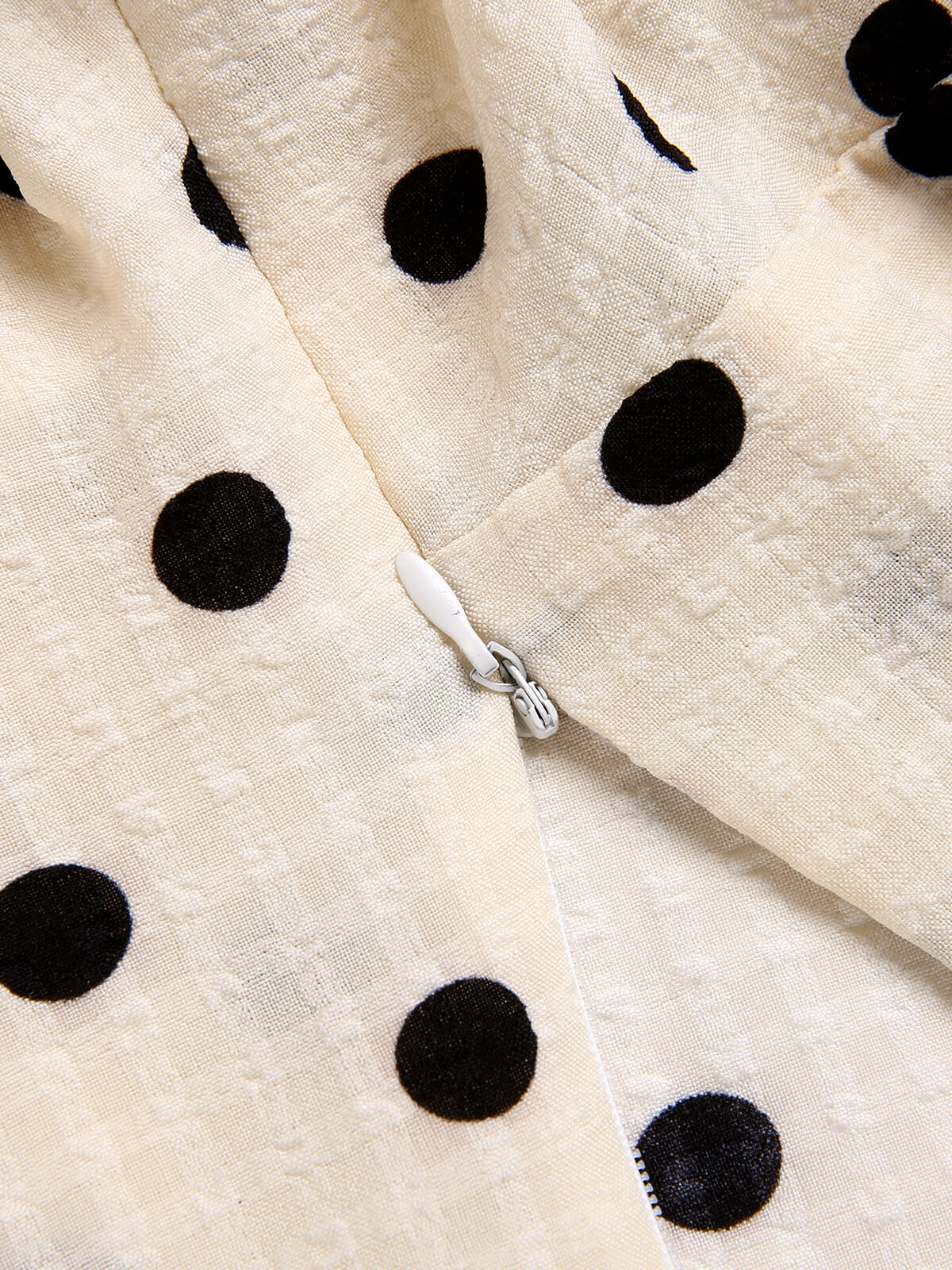 Beige 1940s Dots Bowknot V-Neck Blouse - Image 7