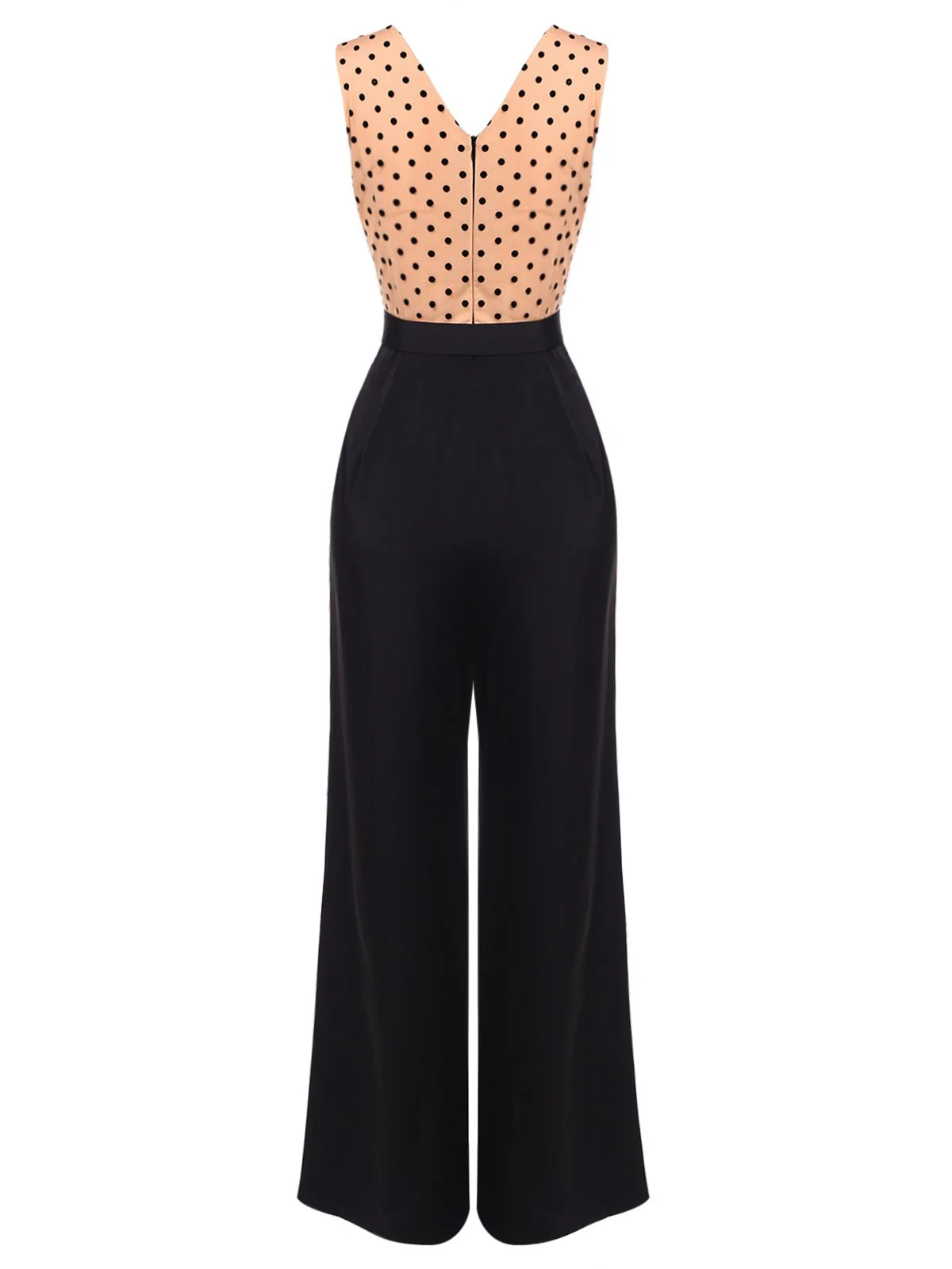 Black 1930s Polka Dot Patchwork Belt Jumpsuit - Image 4