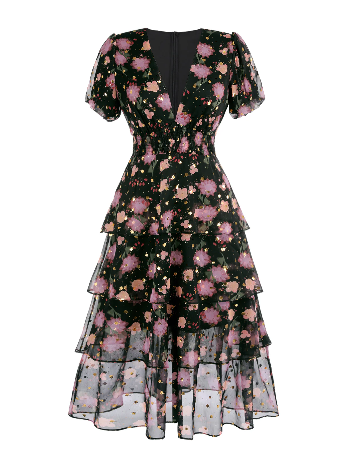 Black 1950s Lace Flowers Swing Dress - Image 3