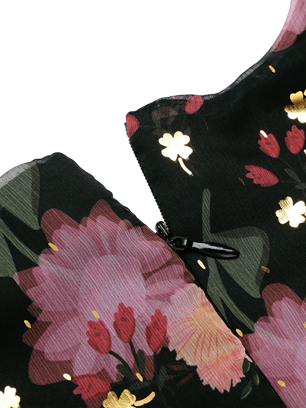 Black 1950s Lace Flowers Swing Dress - Image 6