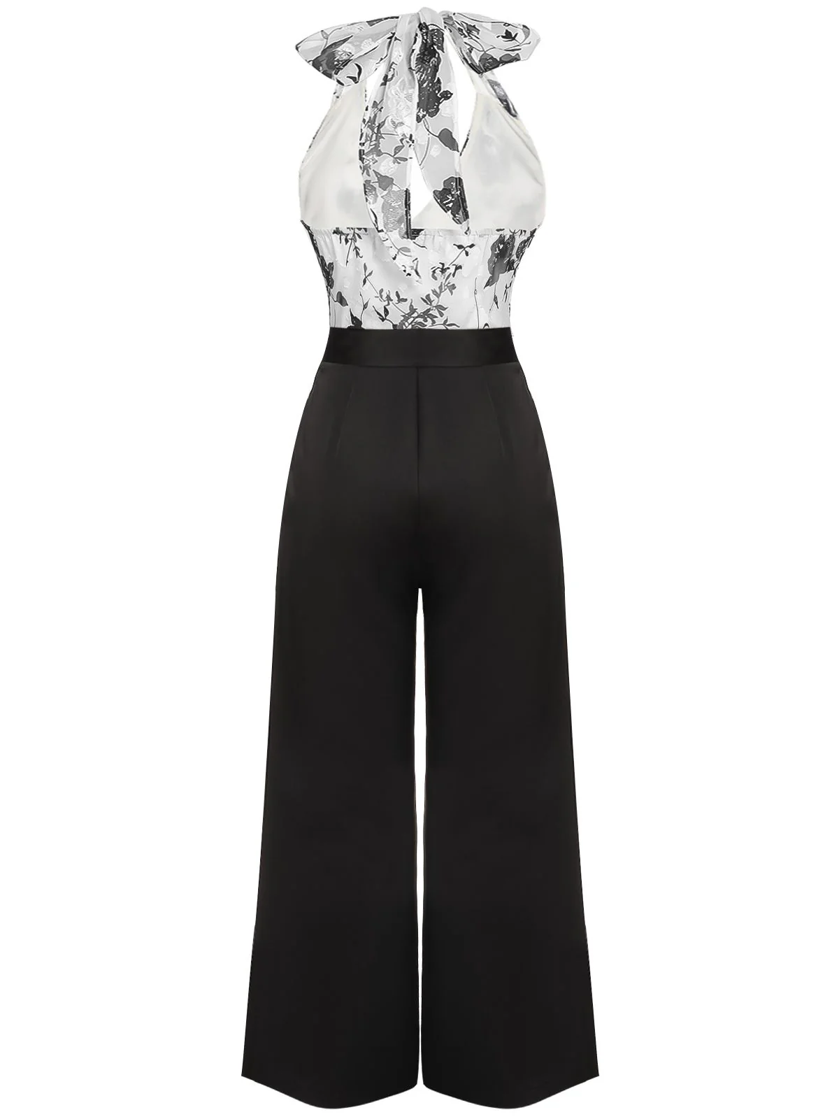 Black White 1930s Floral Halter Strap Jumpsuit - Image 3