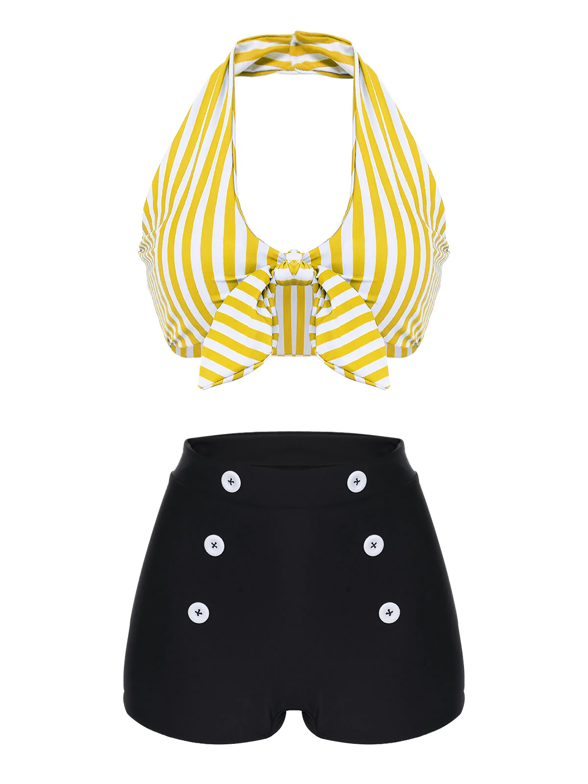 Green 1950s Retro Halter Stripes Bikini Set - Image 12