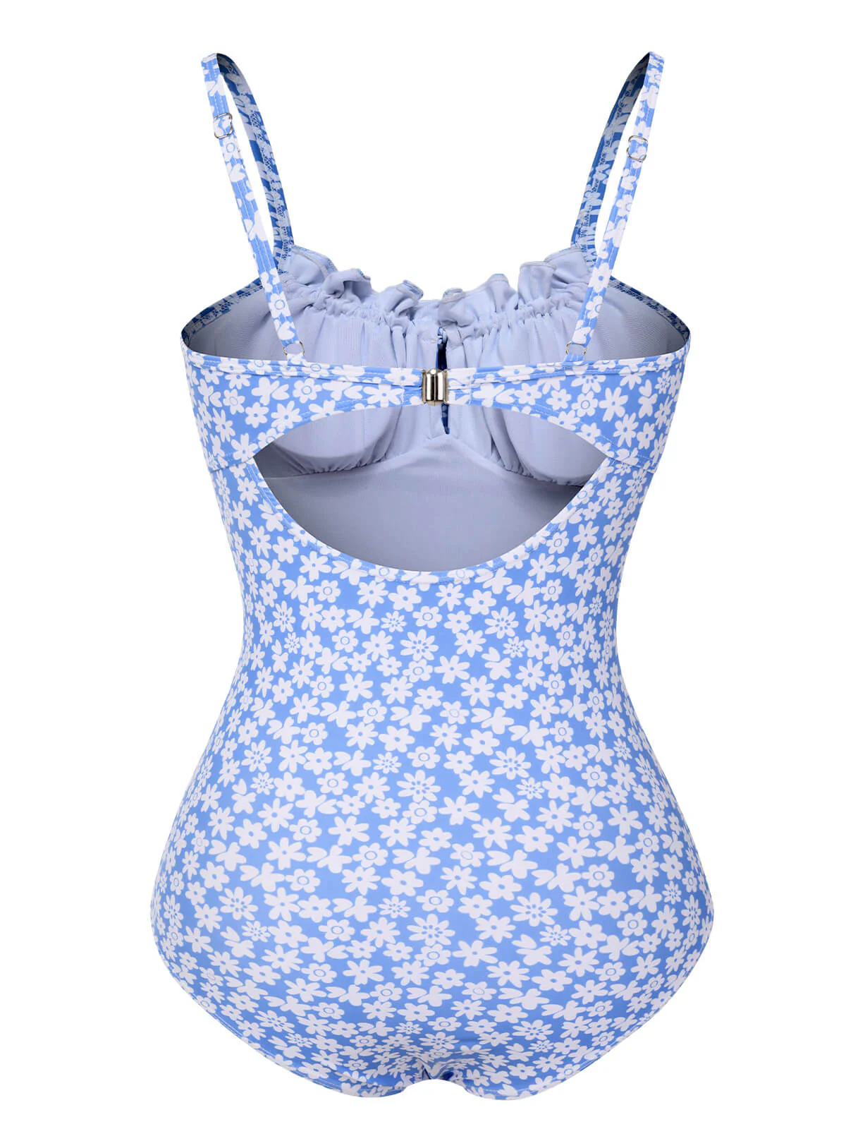 Blue 1980s Ditsy Floral Strap Swimsuit - Image 3