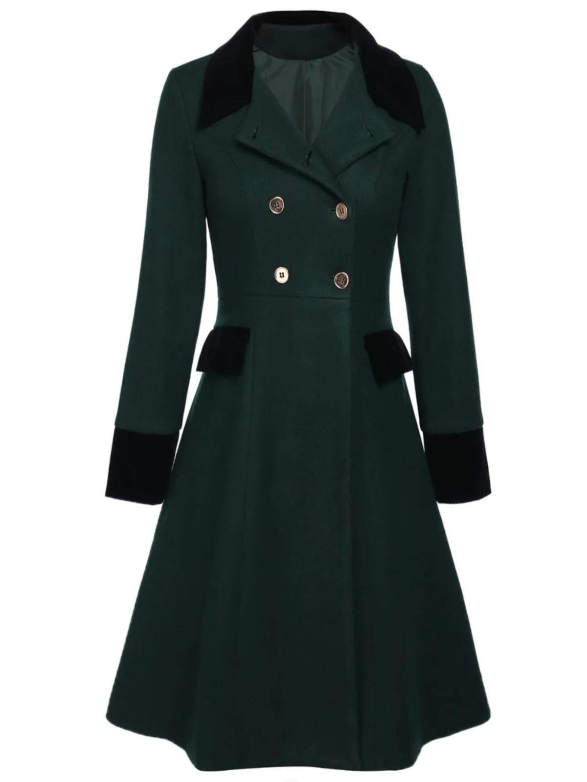 Dark Green 1940s Solid Button Coat - Image 4