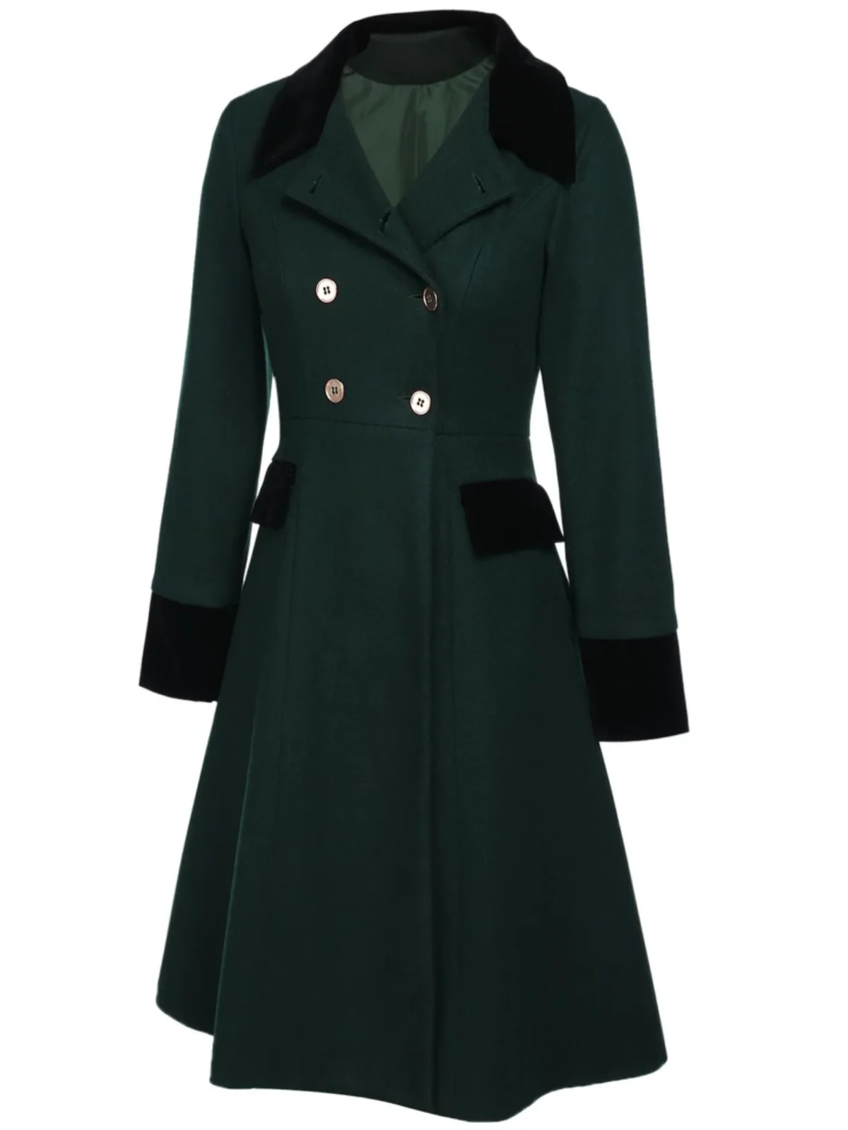 Dark Green 1940s Solid Button Coat - Image 6