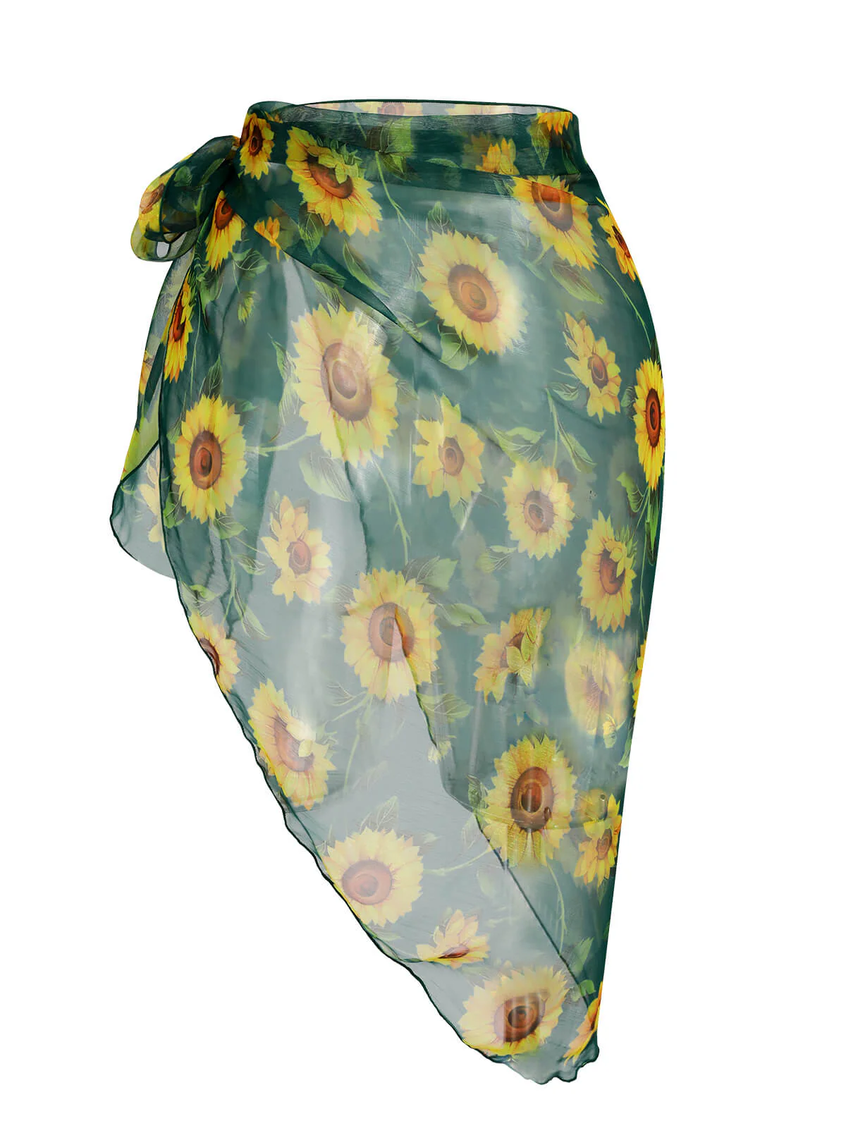Green 1940s Chiffon Sunflowers Cover-up - Image 4