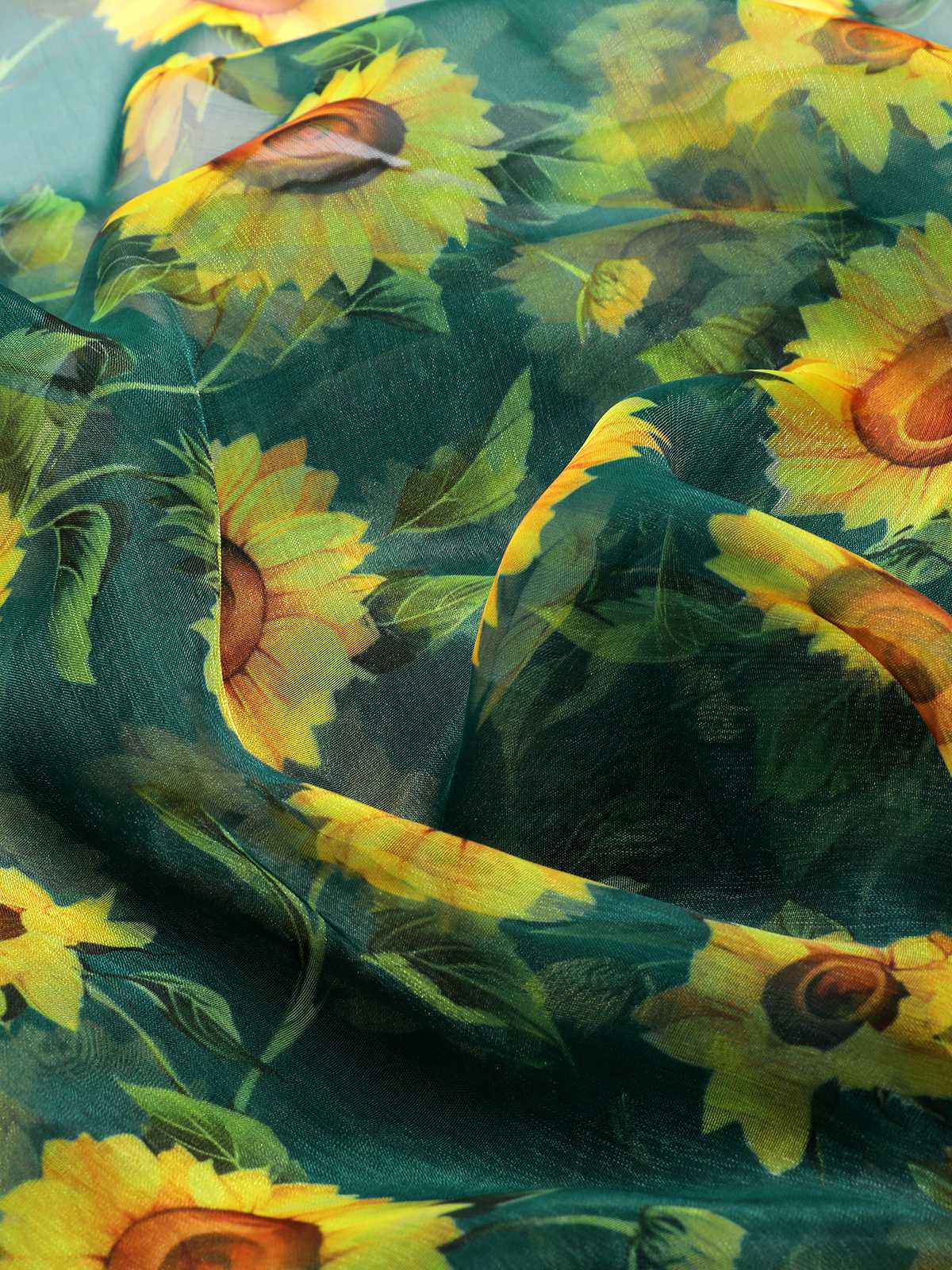 Green 1940s Chiffon Sunflowers Cover-up - Image 5
