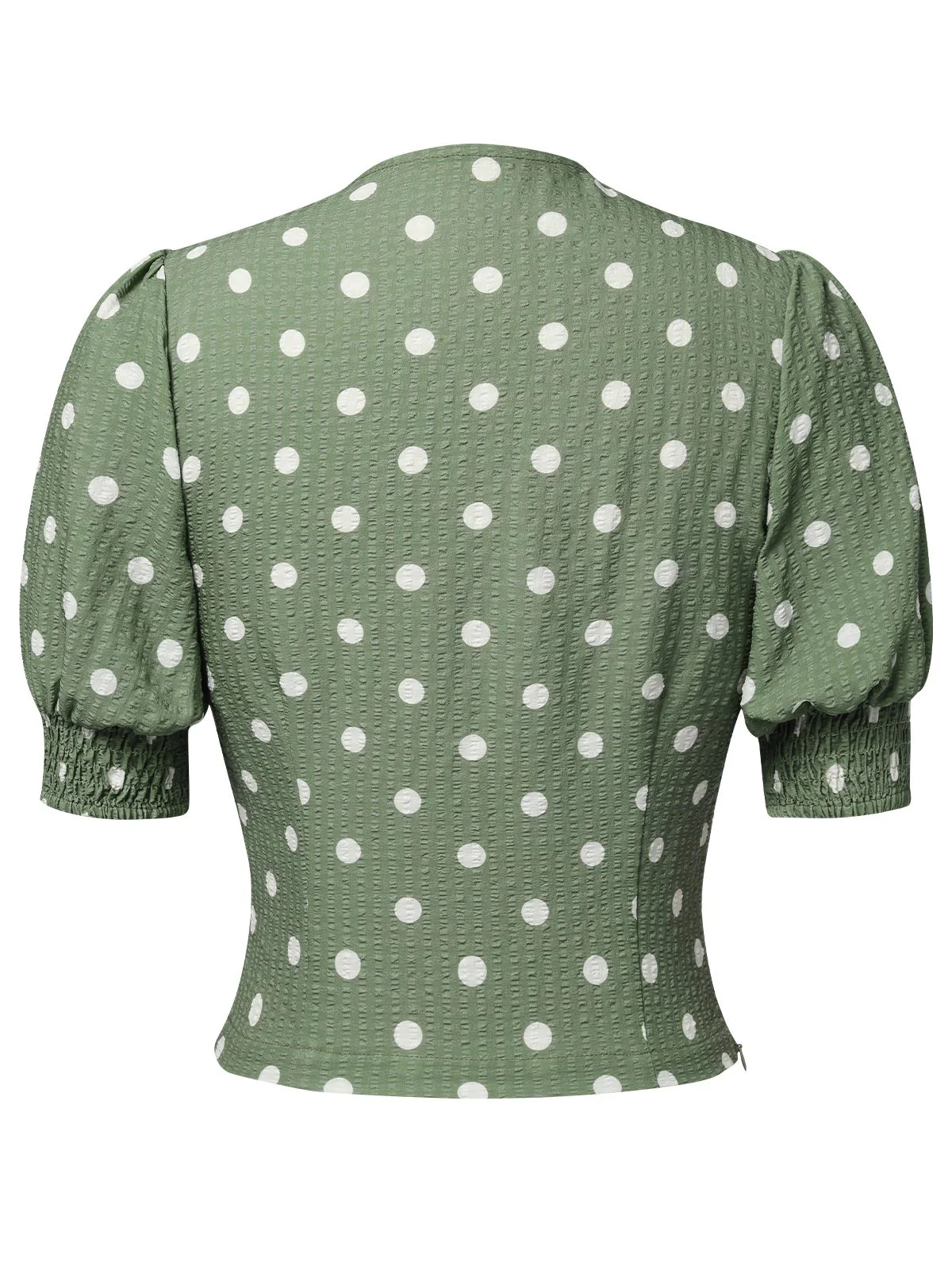 Beige 1940s Dots Bowknot V-Neck Blouse - Image 13